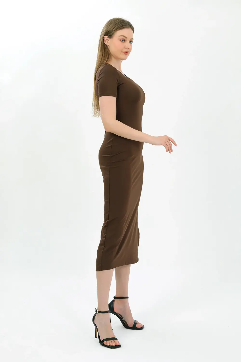 Kadın Kısa Kollu Kare Yaka Elbise