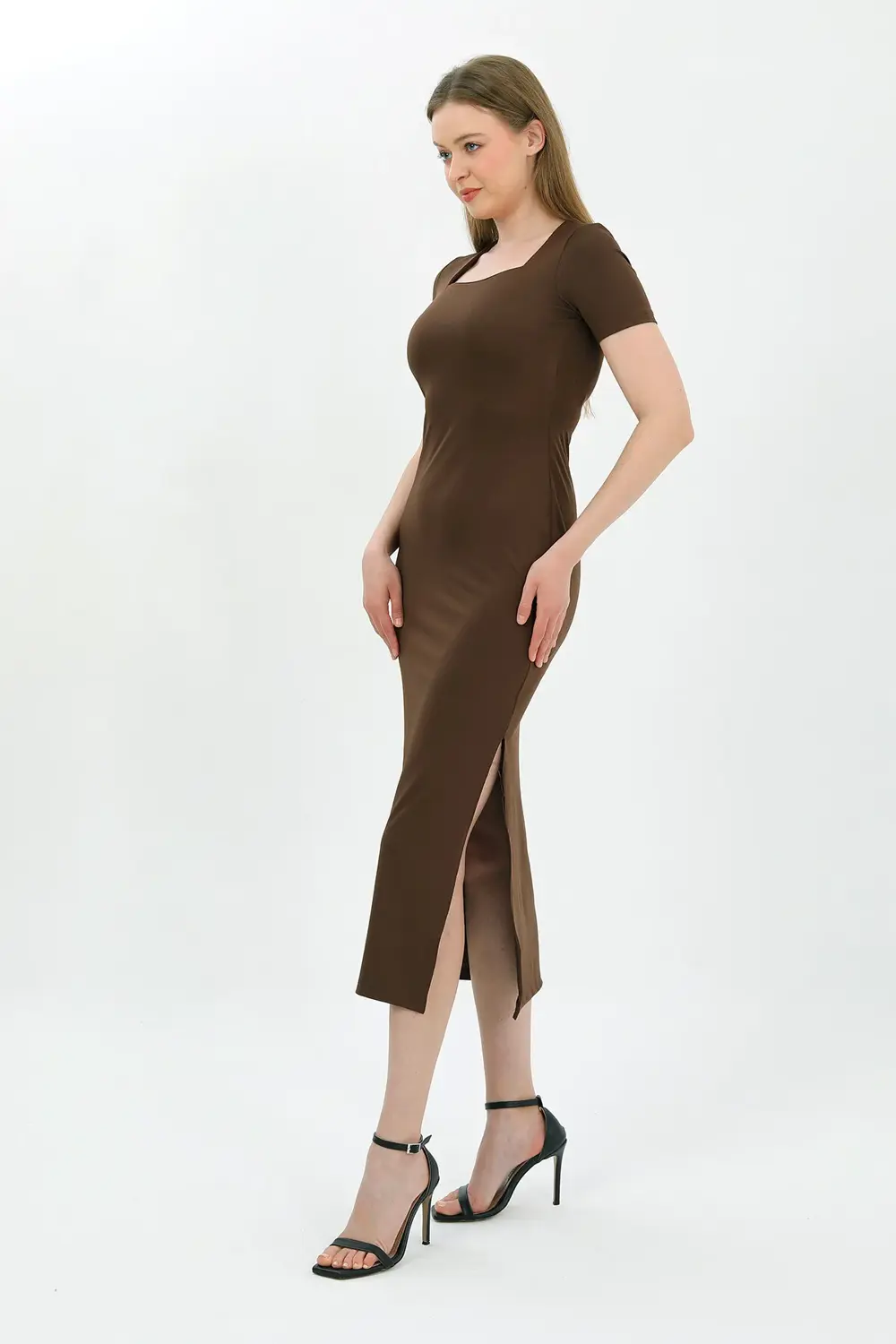 Kadın Kısa Kollu Kare Yaka Elbise