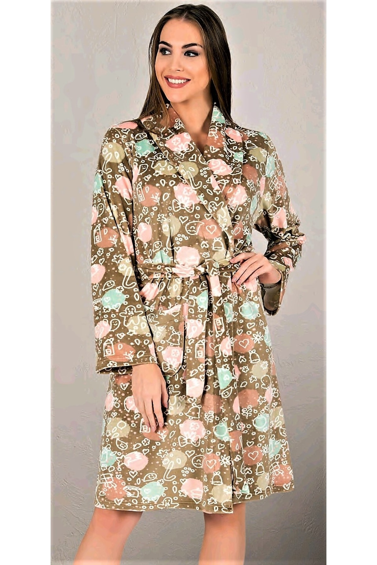 Dika Kadın Kısa Pamuklu Kadife Soft Sabahlık