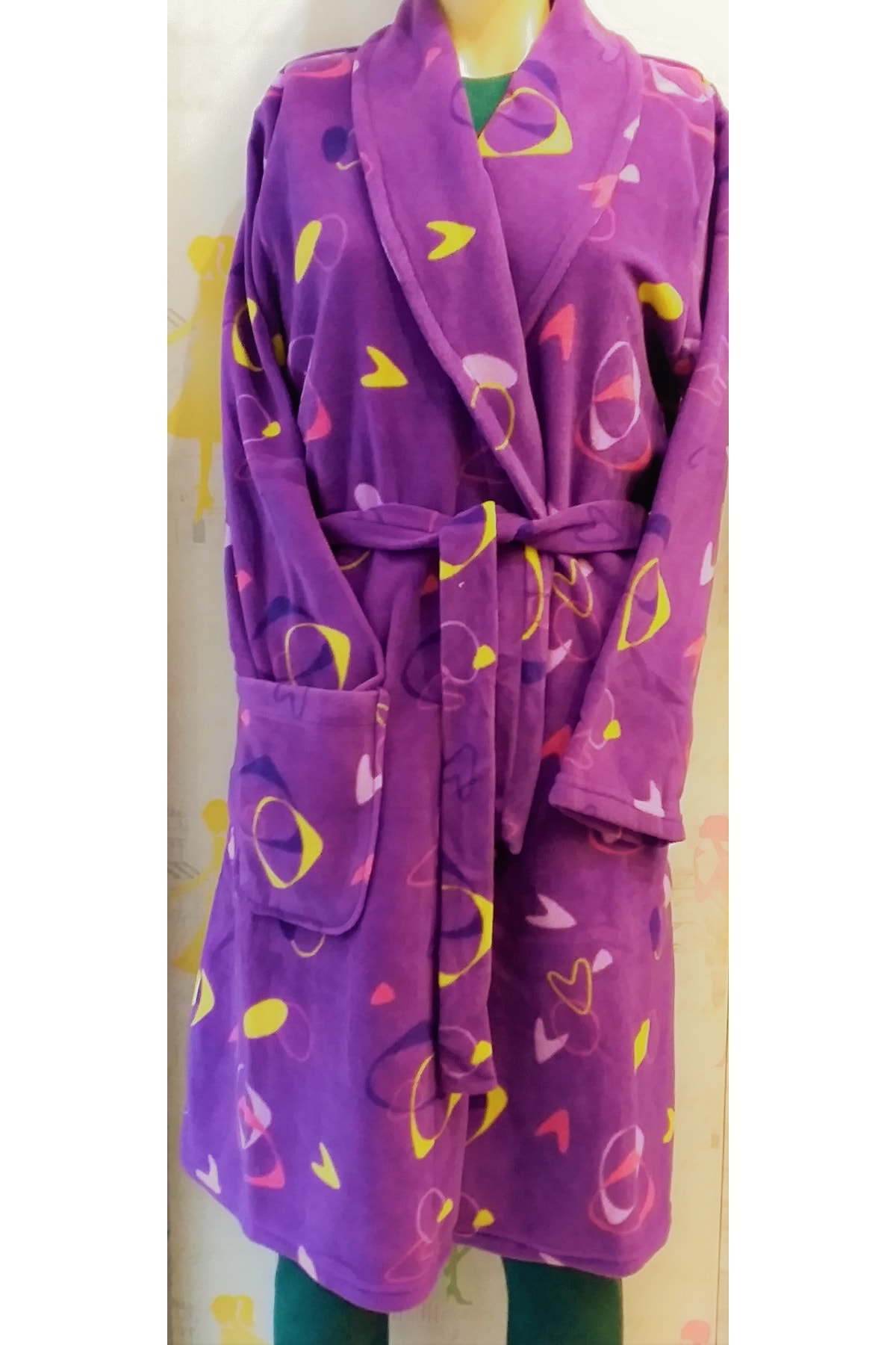 Kadın Kısa Polar Sabahlık Desenli