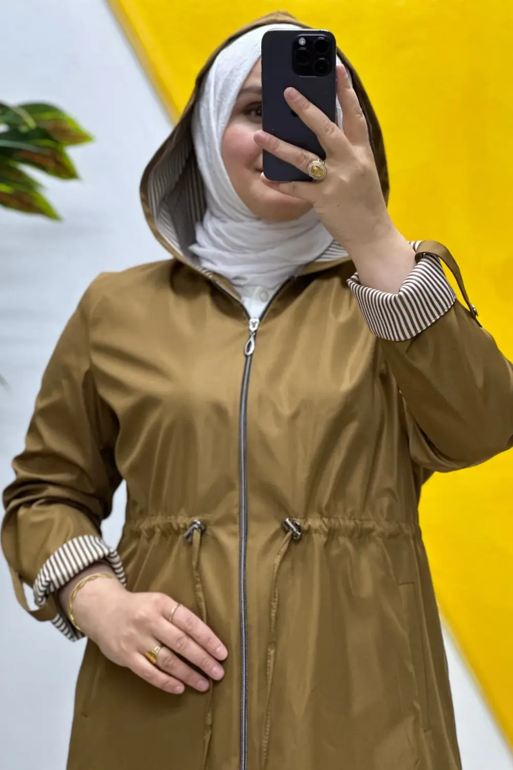 Kadın Kısa Tesettür Büyük Beden Fermuarlı Trençkot