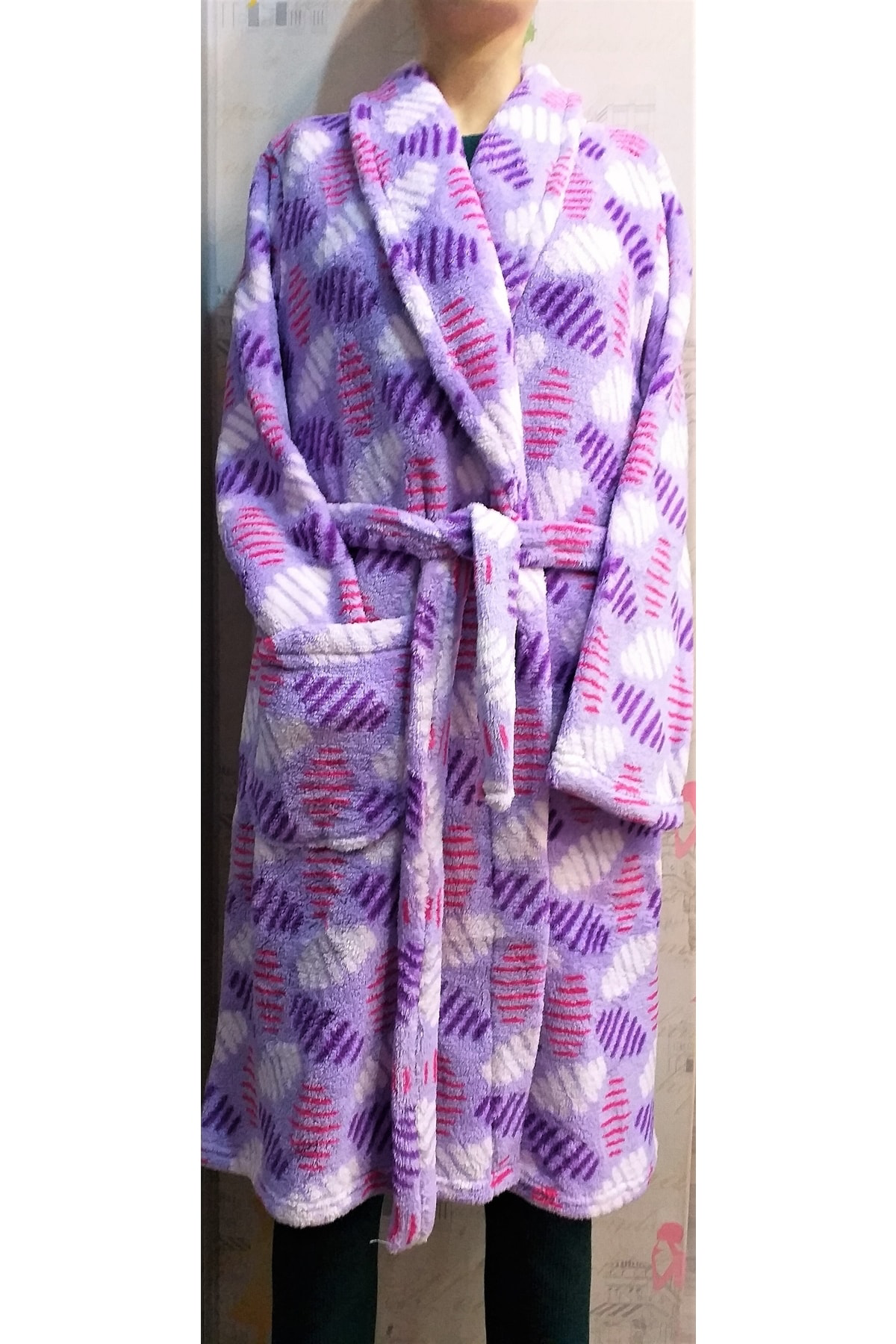 Dika Kadin Kisa Wellsof-Pelüş Sabahlik Desenli