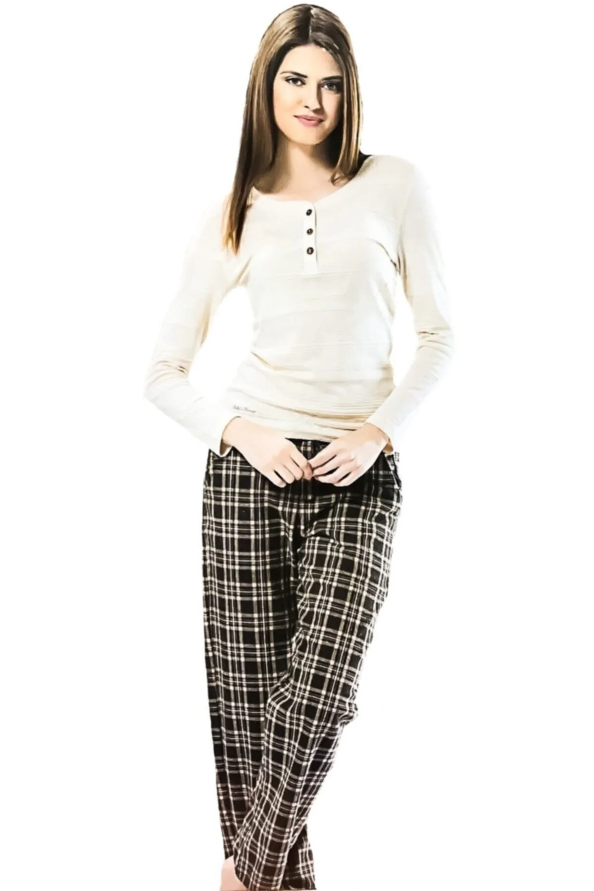 Kadın Kışlık Modal Pijama Takımı Bej
