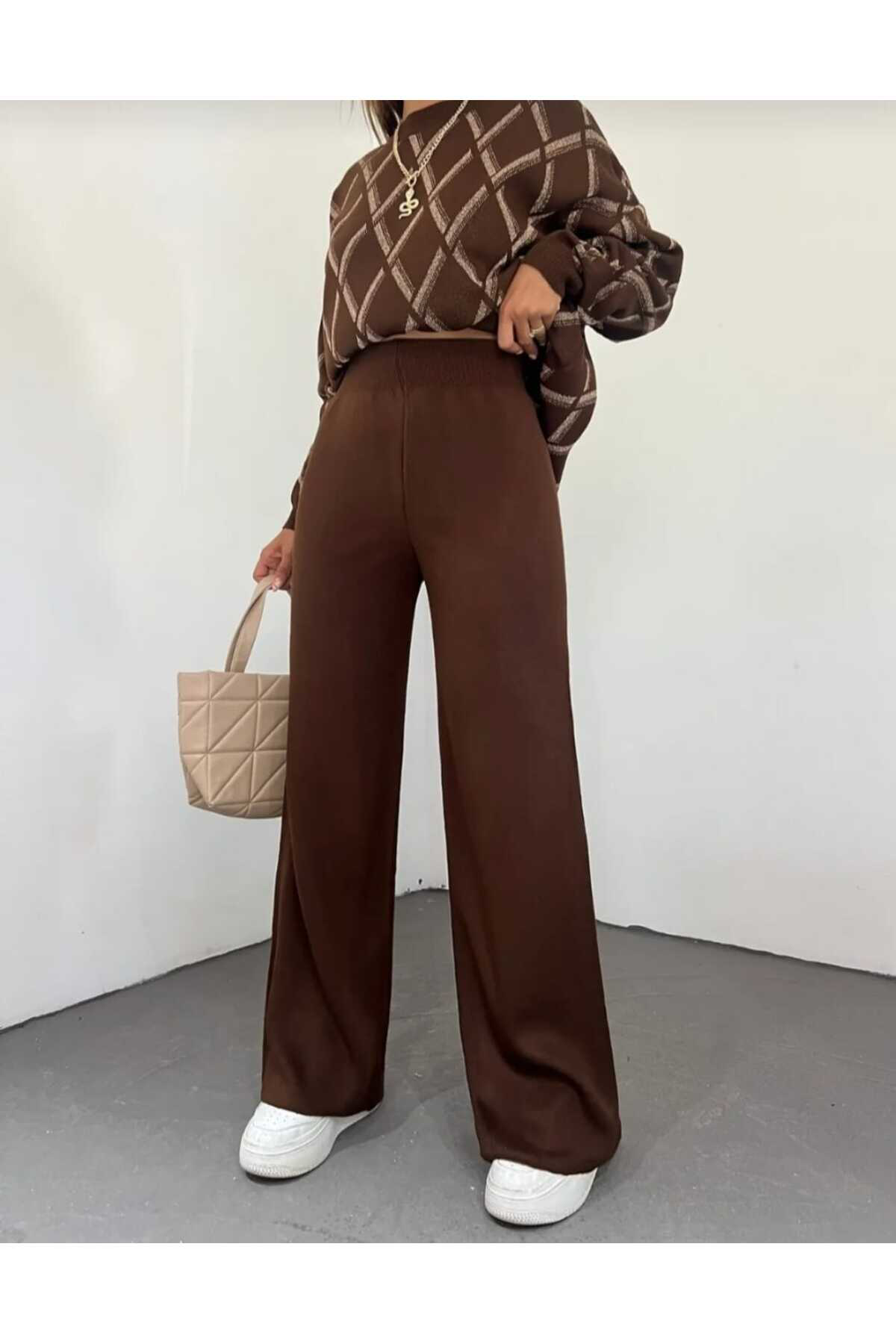 Bluemoor Kadın Kışlık Rahat Kalıp Bol Paça Comfort Beli Lastikli Triko Pan