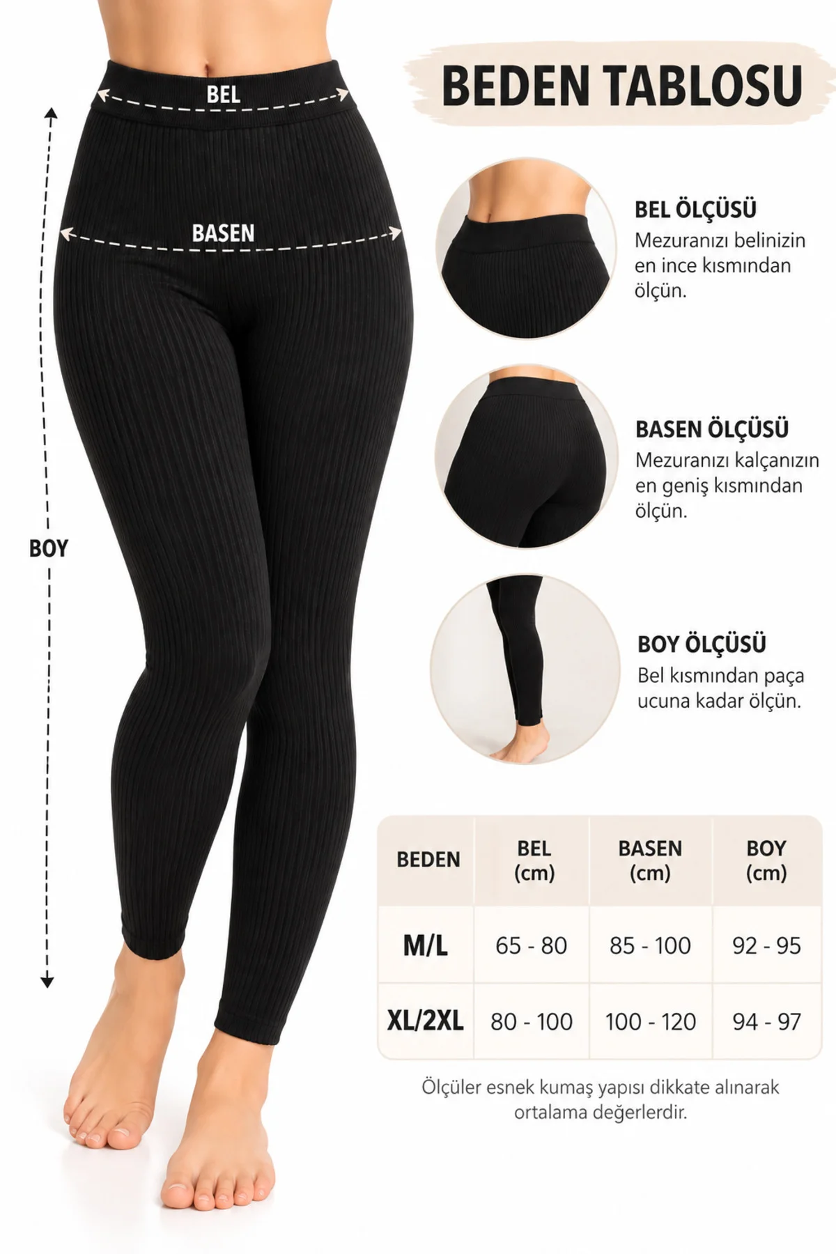 Kadın Kışlık Şardonlu Fitilli Termal Tayt Yüksek Bel Esnek Çelik Örme Siyah