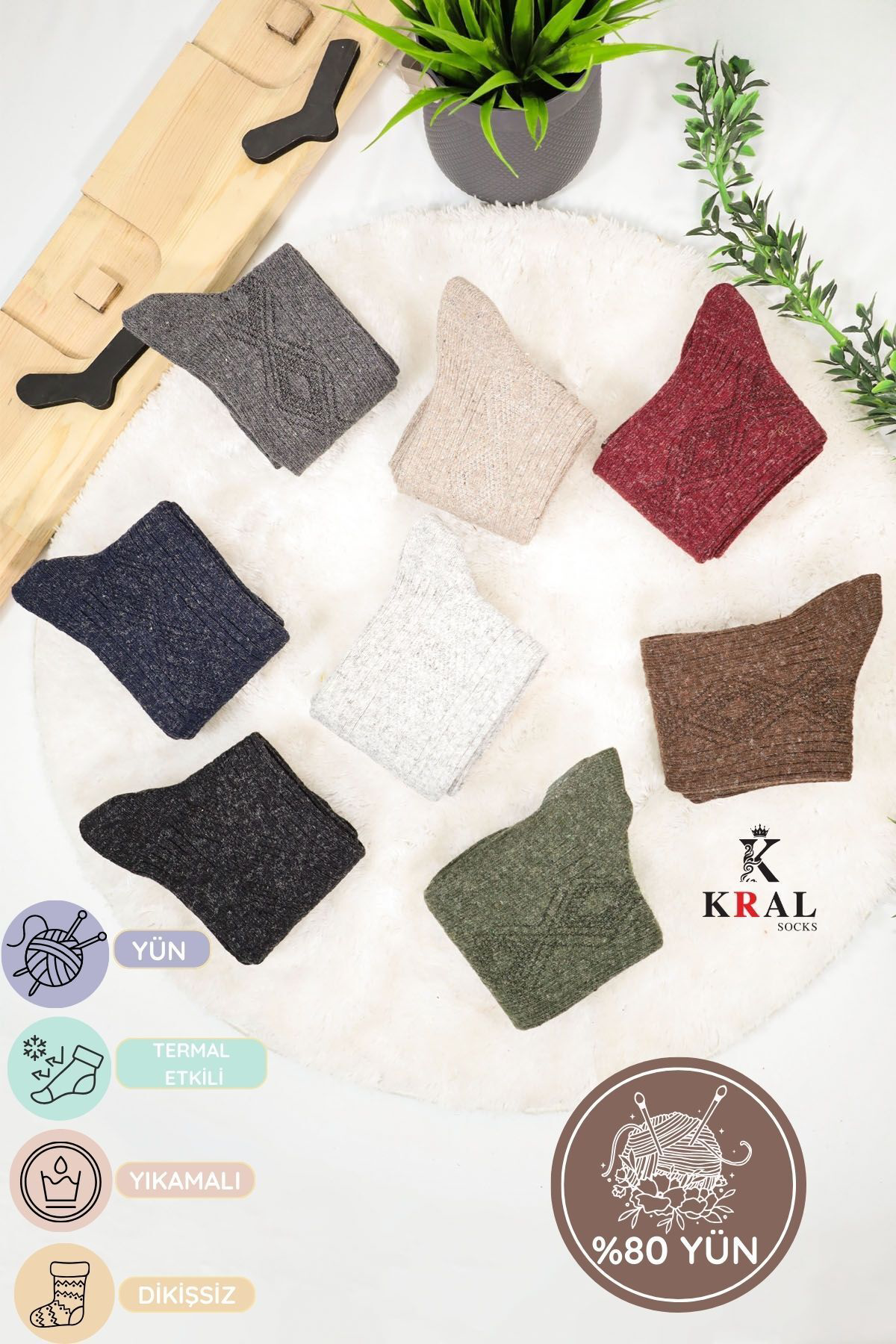 Kral Socks Kadin Kişlik Termal Etkili (5 Çift) Çorap Lambswool Yünlü (36-40 