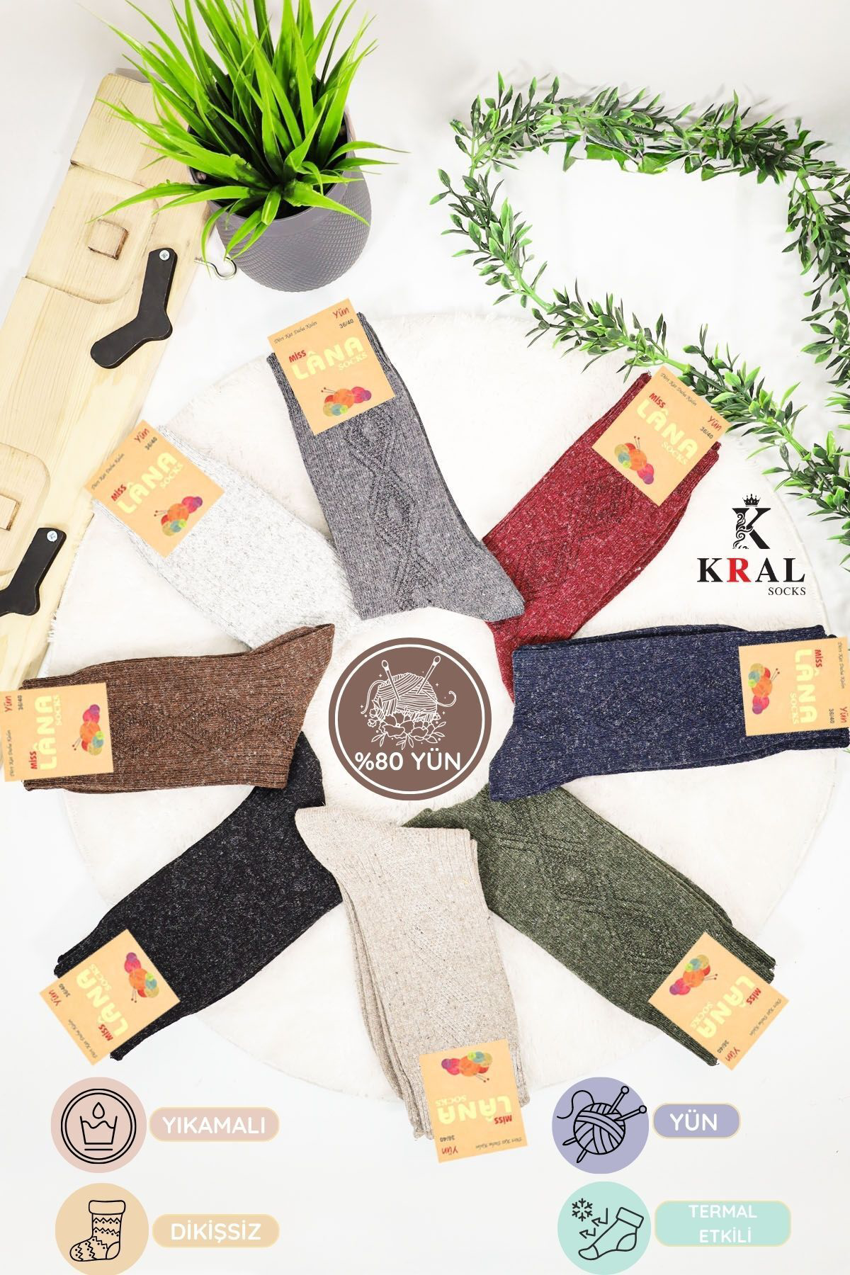 Kral Socks Kadin Kişlik Termal Etkili (5 Çift) Çorap Lambswool Yünlü (36-40 