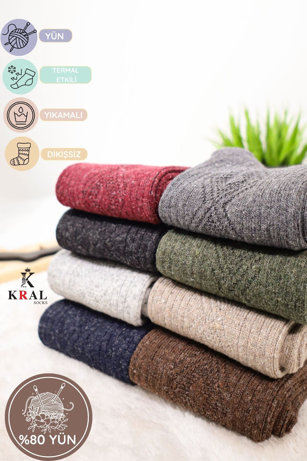 Kral Socks Kadin Kişlik Termal Etkili (5 Çift) Çorap Lambswool Yünlü (36-40 