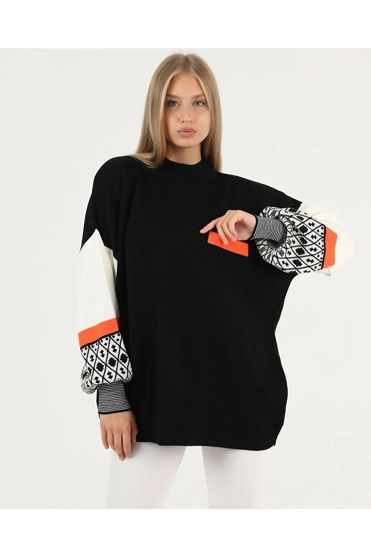 Tesettürü Ala Store Kadın Kolu Etnik Desen Triko Kazak