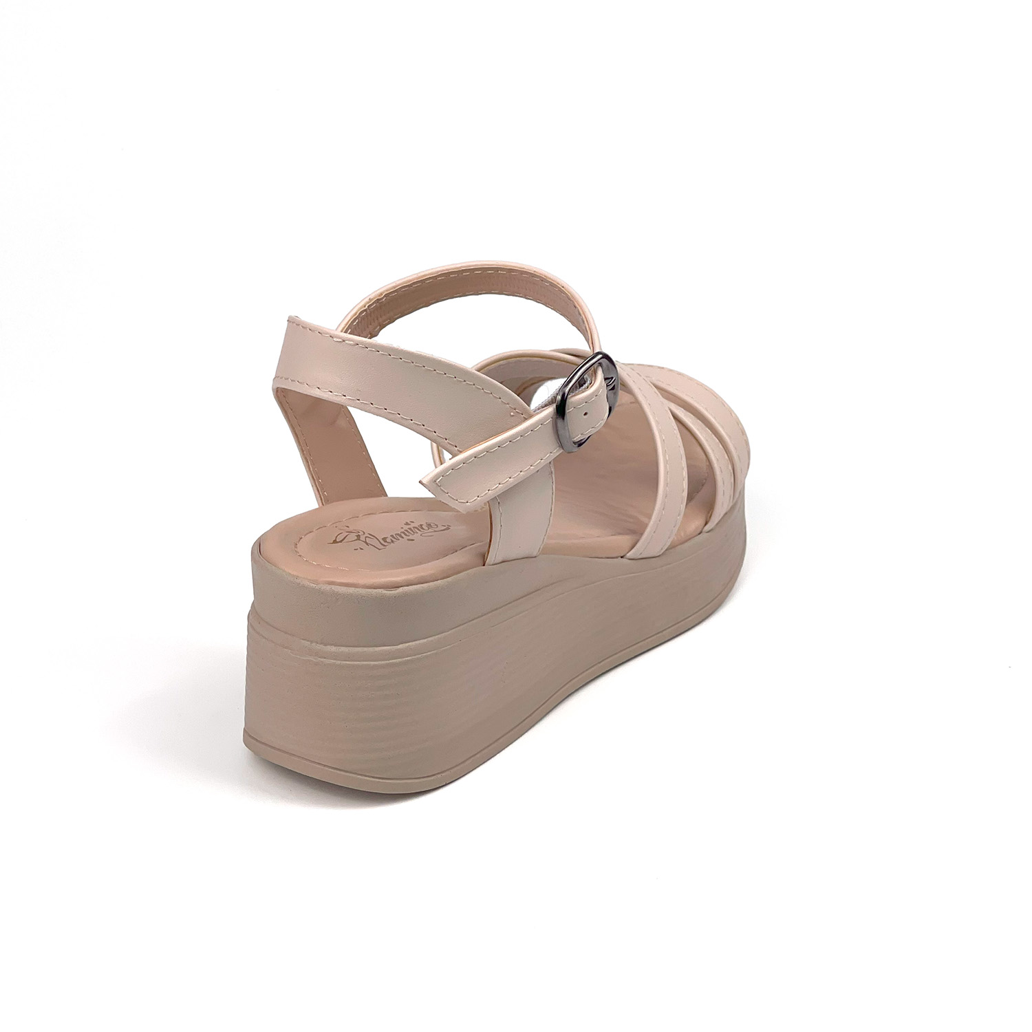 Kadın Krem Dolgu Topuklu Sandalet 6 Cm Rahat Yüksek Topuklu