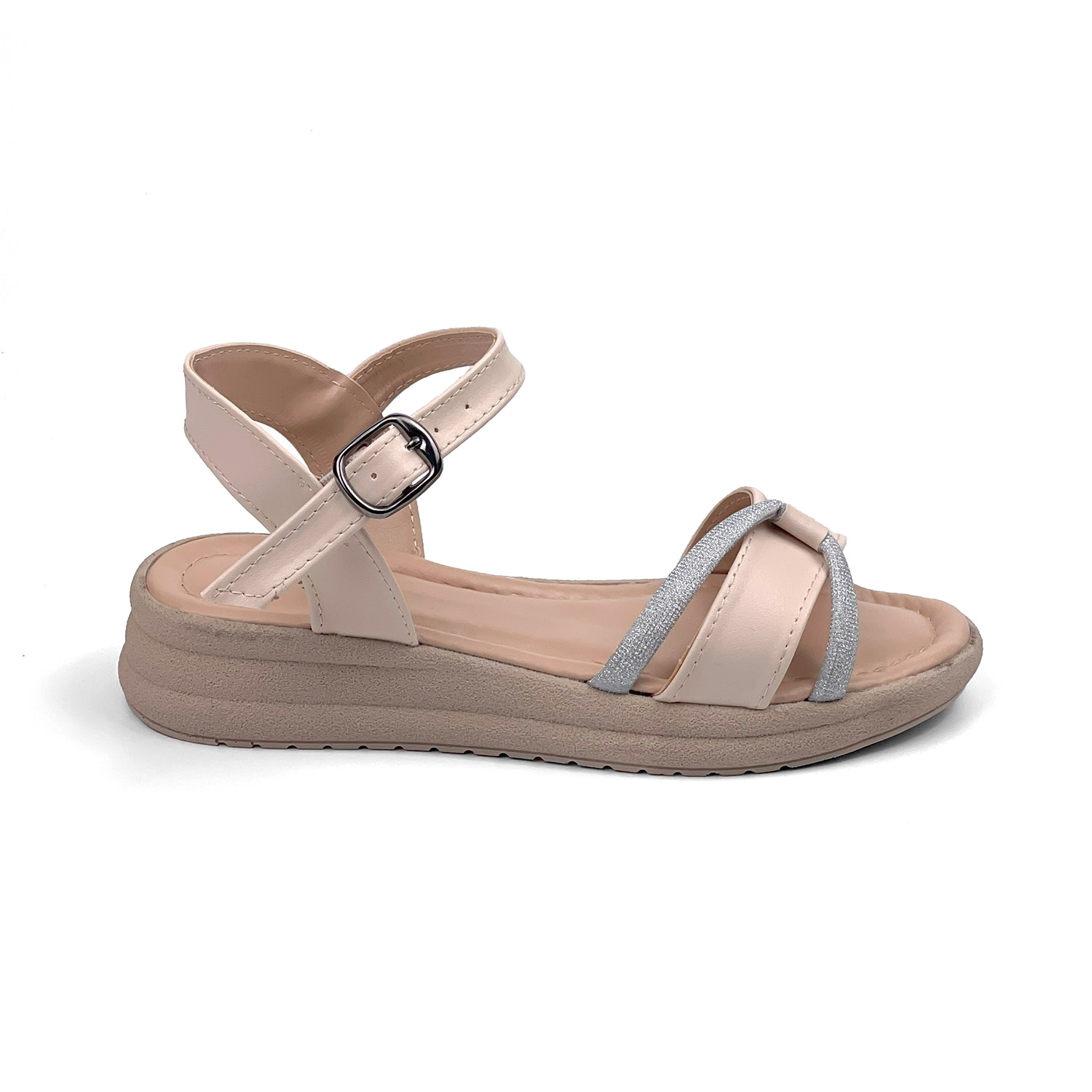 Kajila Kadın Krem Taşlı Dolgu Topuklu Sandalet 3 Cm Günlük Rahat