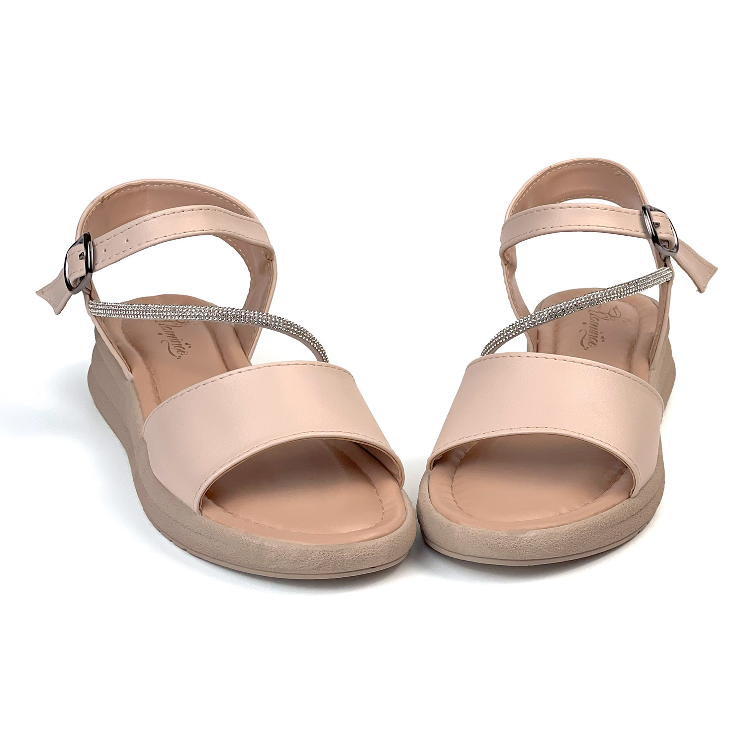 Kajila Kadın Krem Taşlı Dolgu Topuklu Sandalet 3 Cm Günlük Rahat