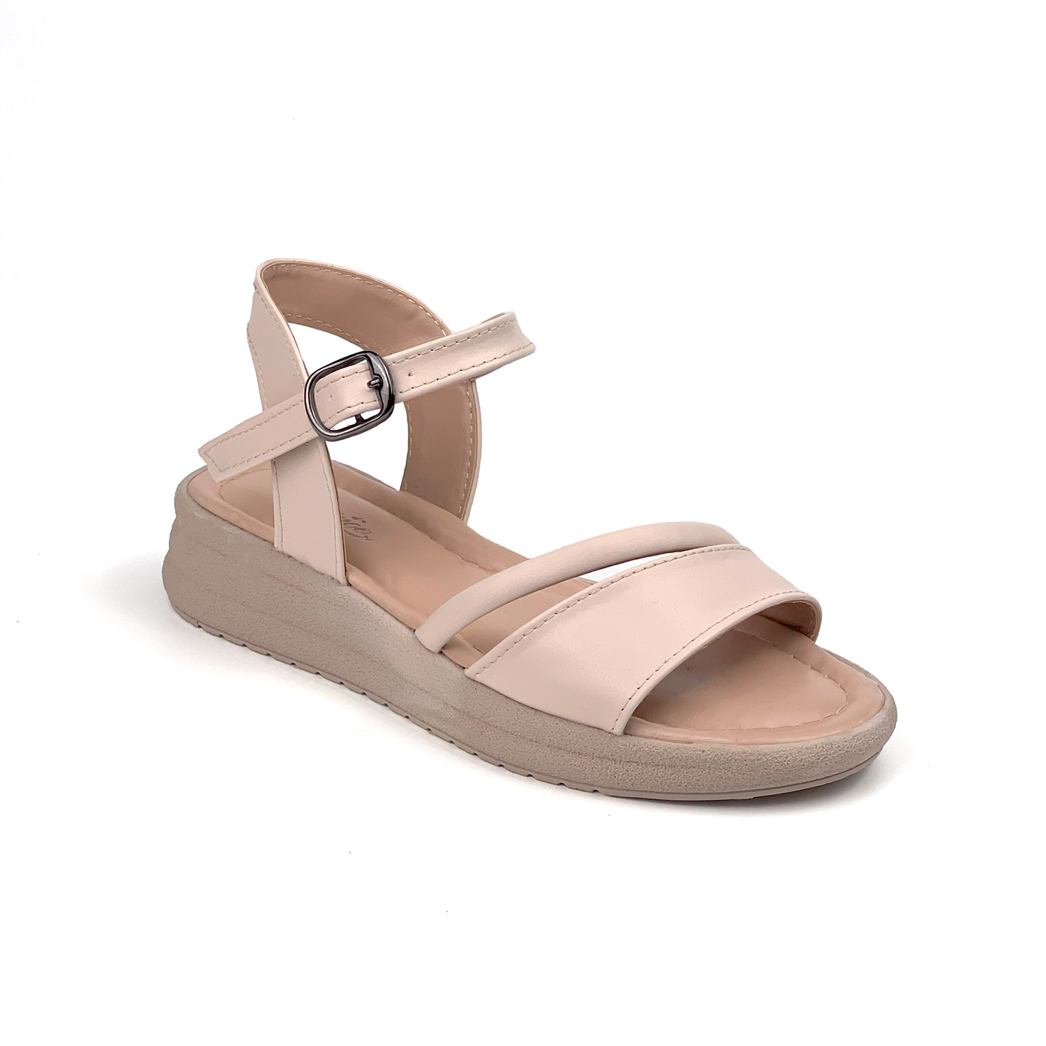 Kajila Kadın Krem Tokalı Dolgu Topuklu Sandalet 3 Cm Günlük Rahat