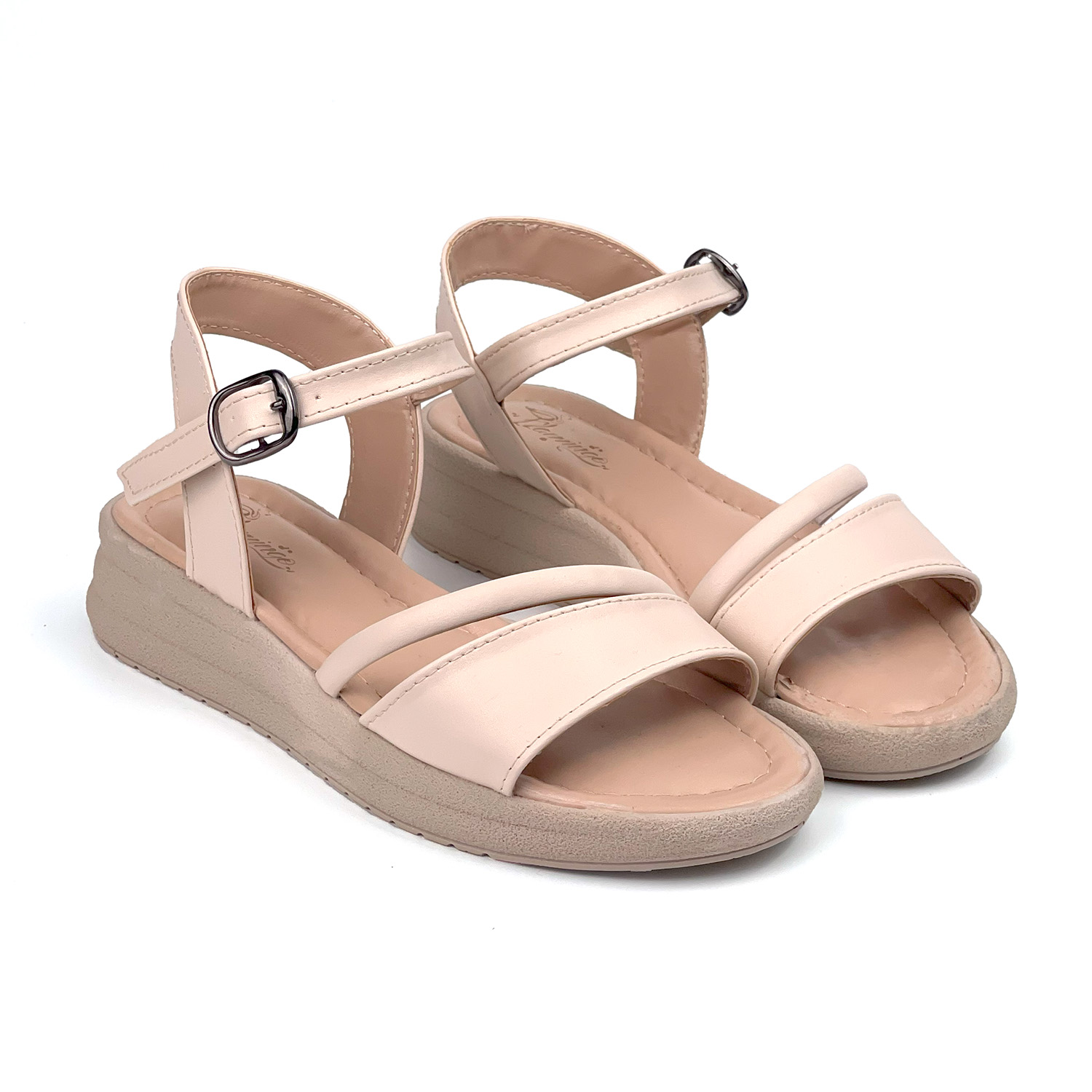 Kajila Kadın Krem Tokalı Dolgu Topuklu Sandalet 3 Cm Günlük Rahat