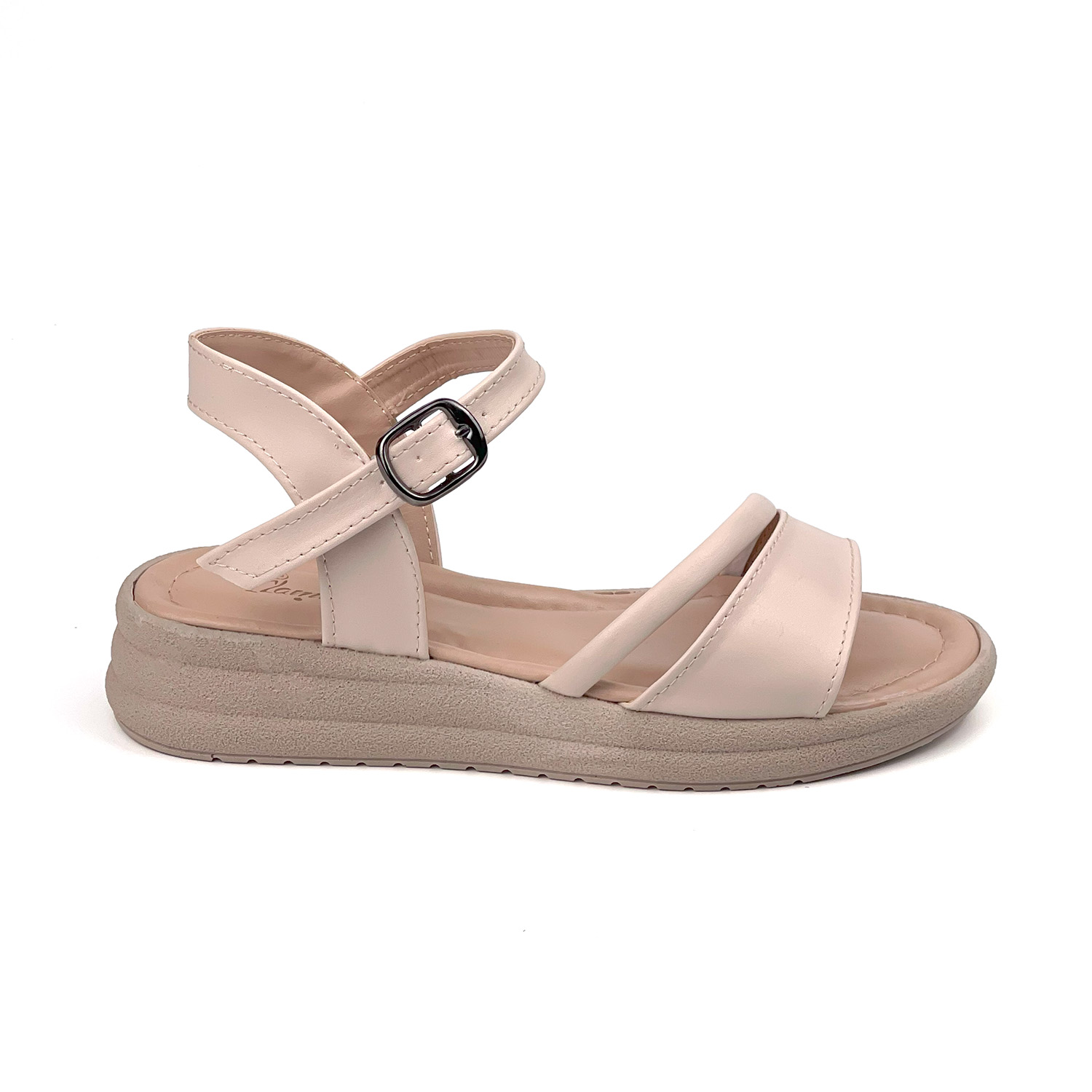 Kajila Kadın Krem Tokalı Dolgu Topuklu Sandalet 3 Cm Günlük Rahat