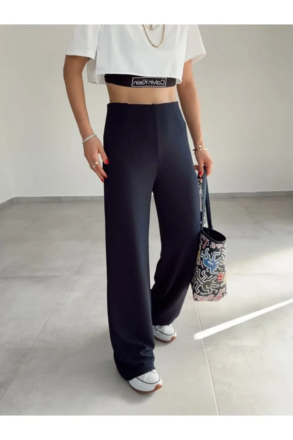 Kadın Krep Kumaş Gipe Detay Palazzo Pantolon