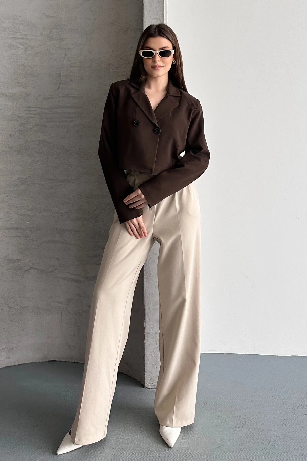 Kadın Kruvaze Crop Blazer Ceket