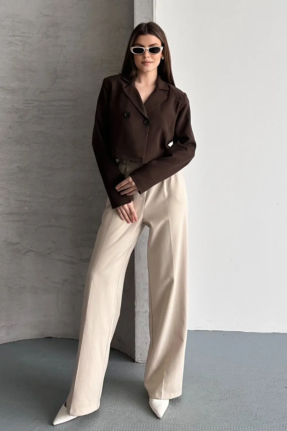 Kadın Kruvaze Crop Blazer Ceket