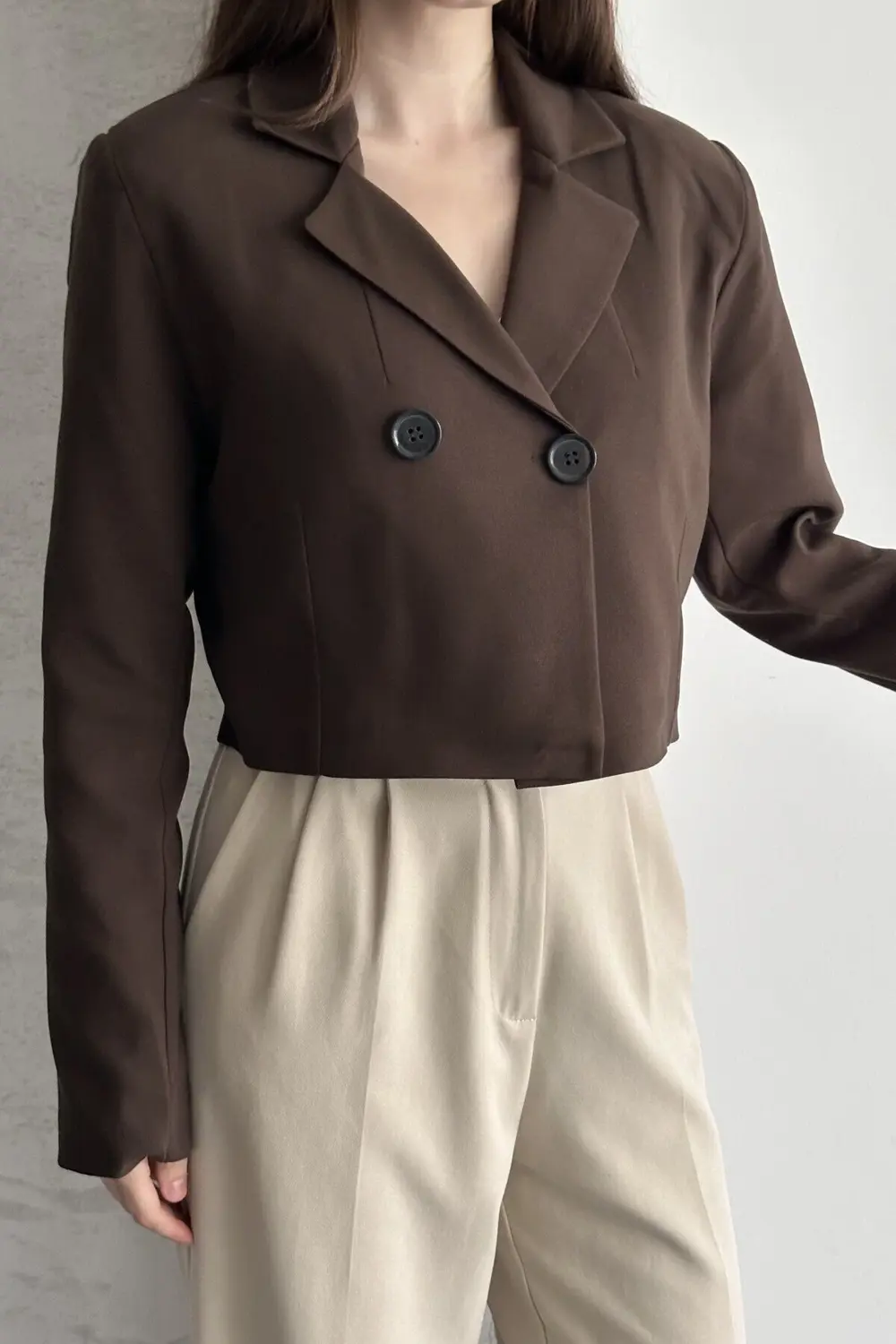 Kadın Kruvaze Crop Blazer Ceket