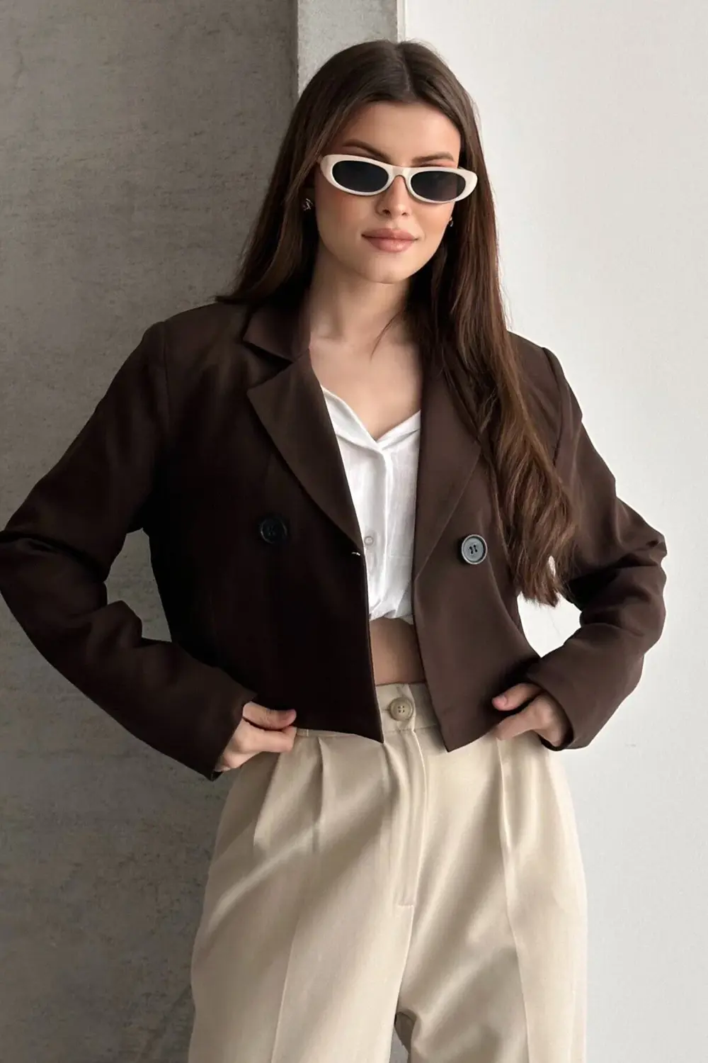 Kadın Kruvaze Crop Blazer Ceket