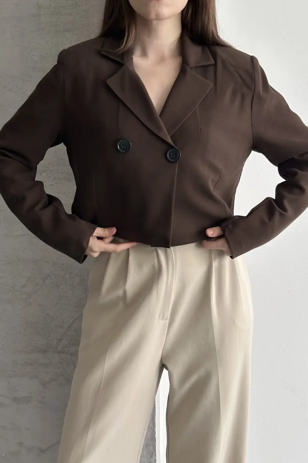 Kadın Kruvaze Crop Blazer Ceket