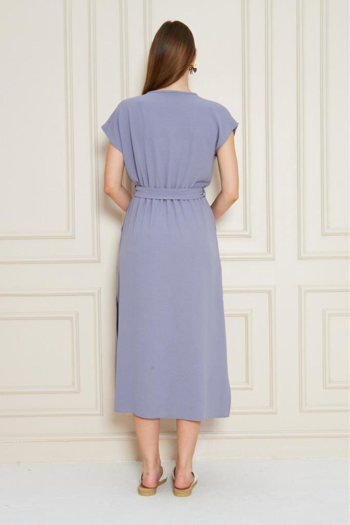 Pasaklı Giyim Kadın Kruvaze Yaka Cepli Derin Yırtmaçlı Beli Lastikli Aerobin Gü