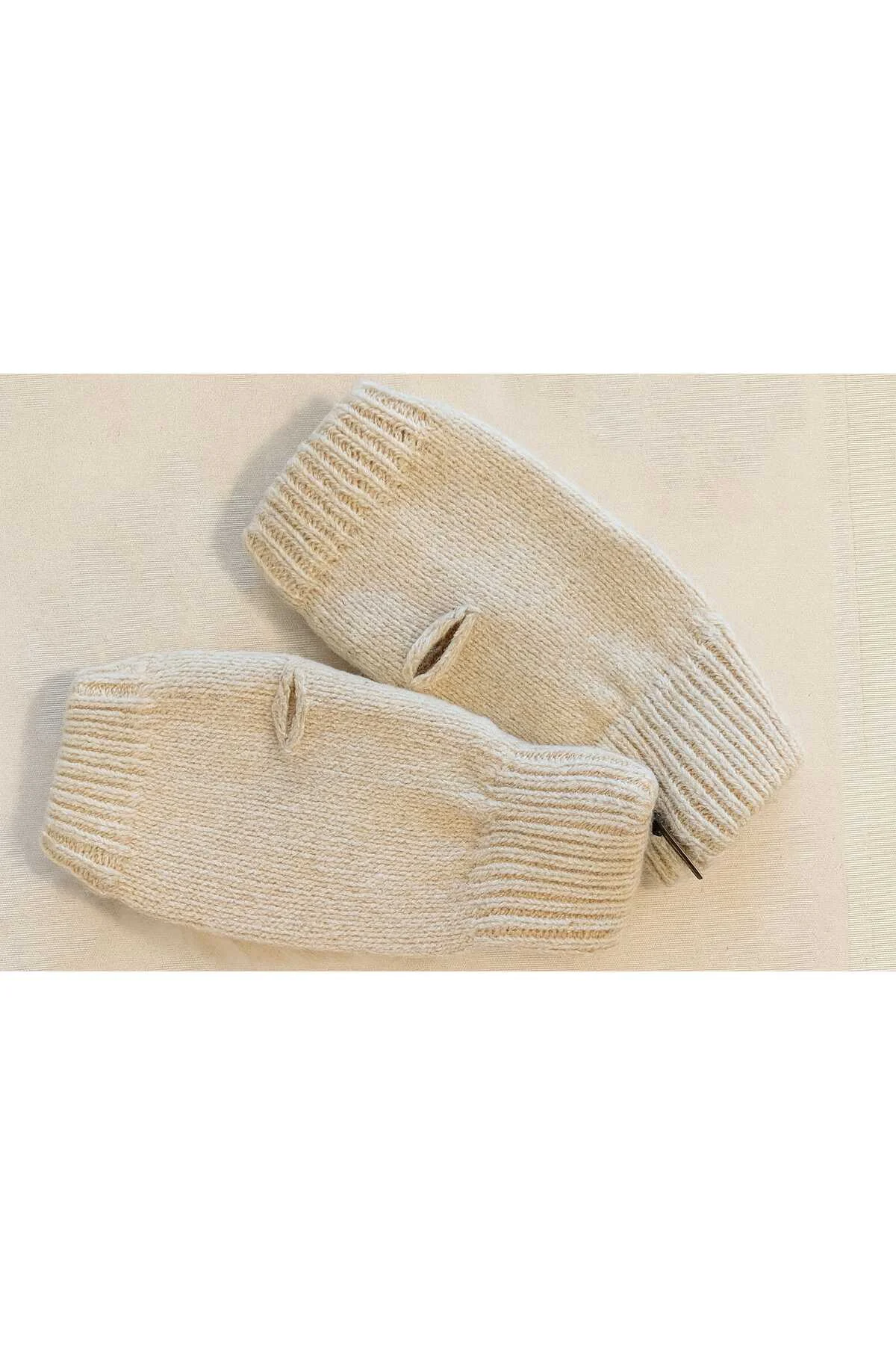Kadın Kürk Detaylı Kesik Parmaksız Yumuşak Dokulu Kışlık Model Faux Soft Peluş Eldiven Ekru Bej