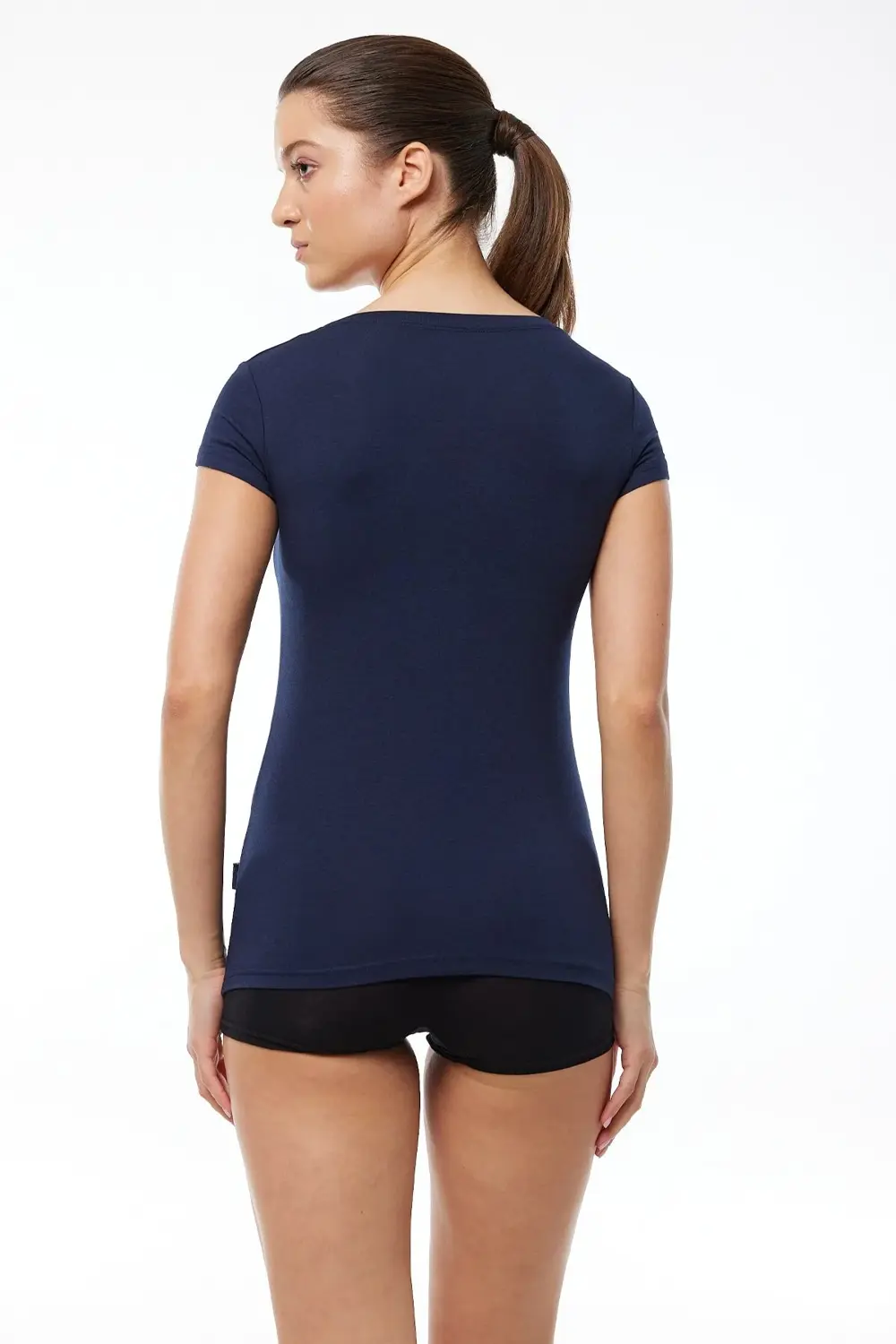 Kadın Lacivert Açık Yuvarlak Yaka Kısa Kollu Modal Body 1035
