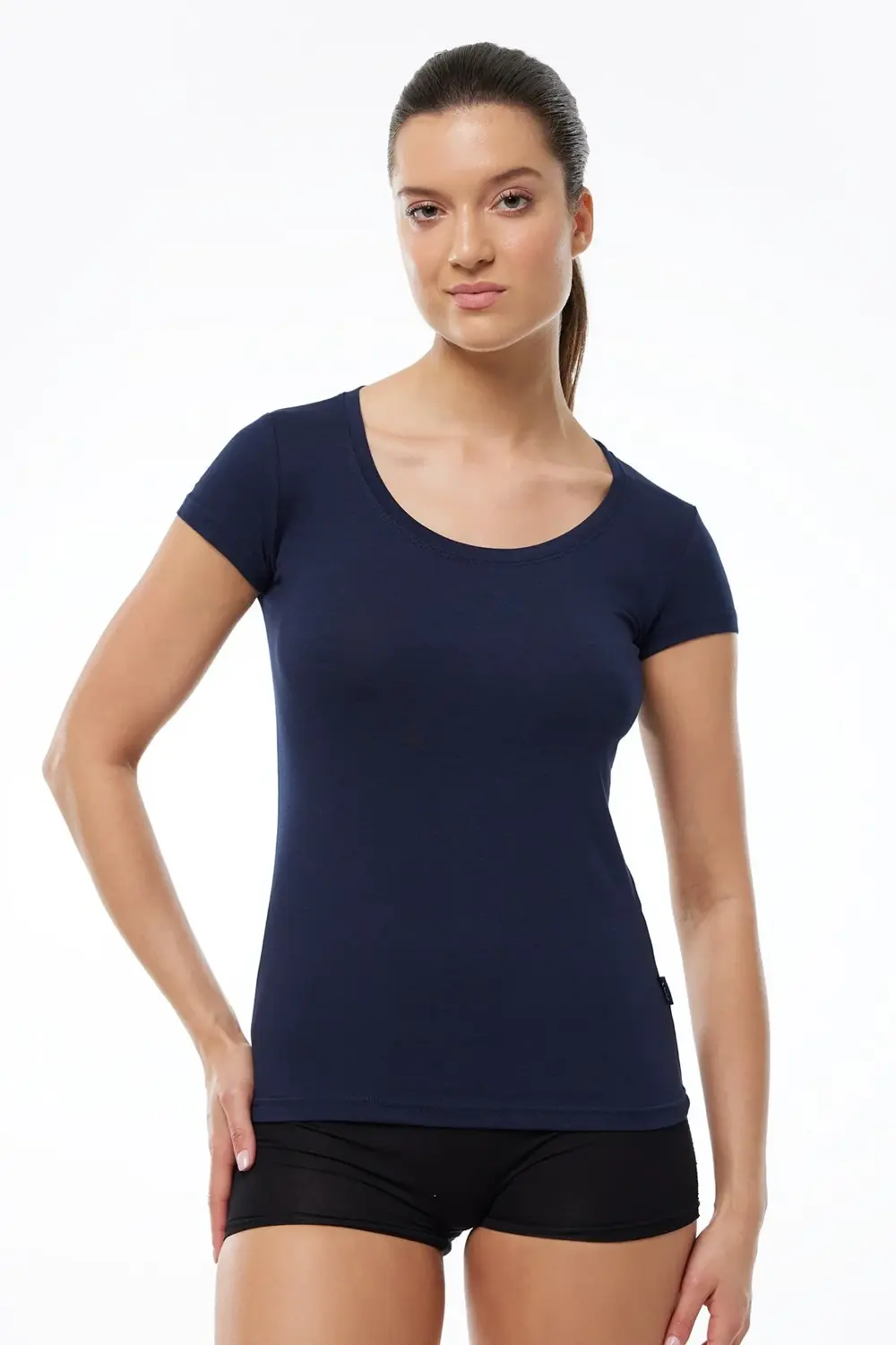Kadın Lacivert Açık Yuvarlak Yaka Kısa Kollu Modal Body 1035