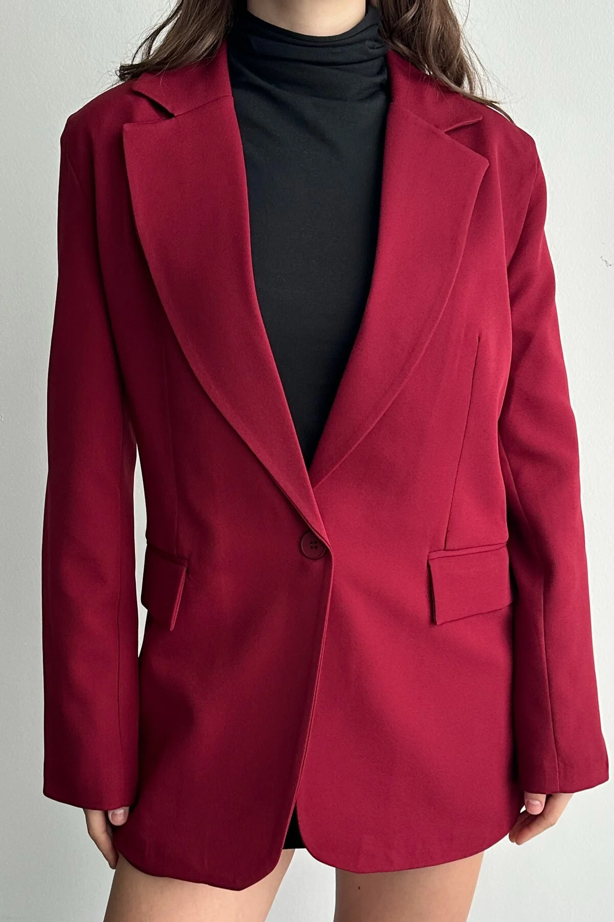 Kadın Lacivert Düğmeli Oversize Blazer Ceket