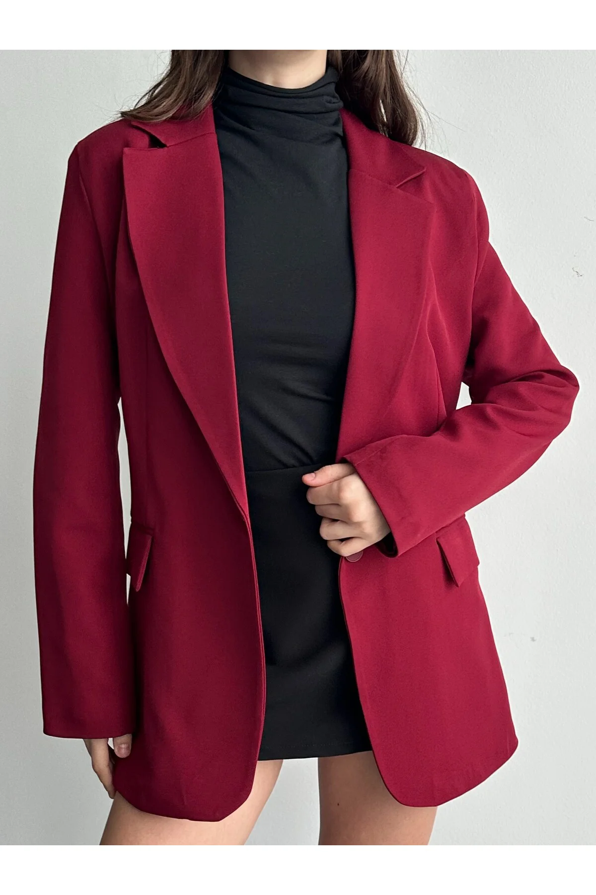 Kadın Lacivert Düğmeli Oversize Blazer Ceket