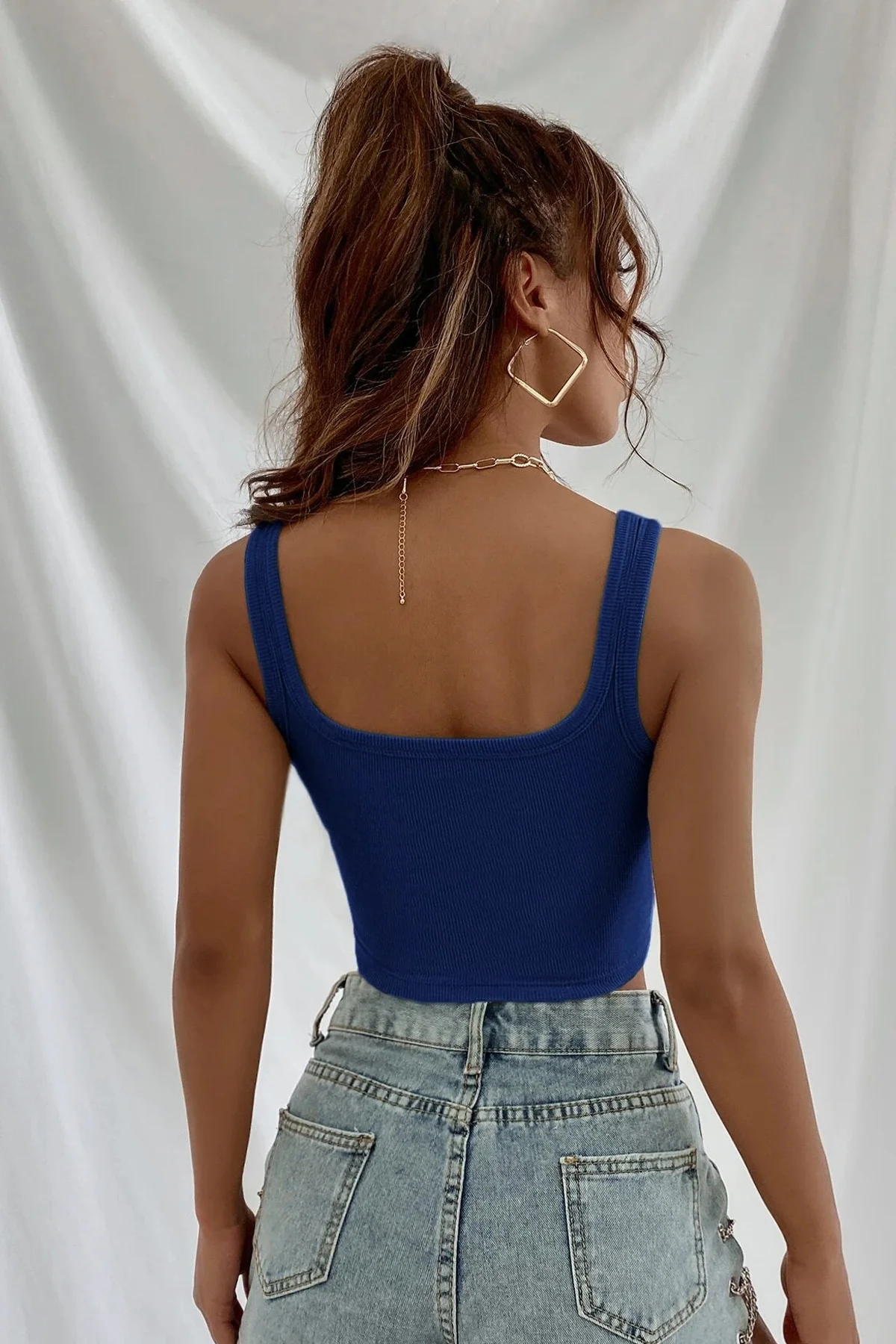 Kadın Lacivert Kalın Askılı Crop Top Büstiyer – Şık & Destekleyici