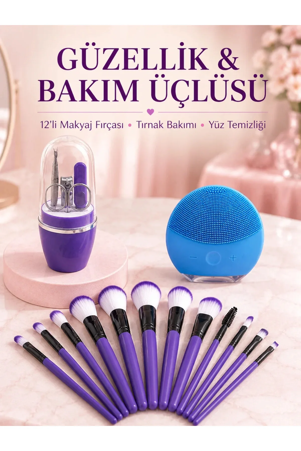 Kadın Makyaj ve Kişisel Bakım Seti 12 Parça Makyaj Fırçası Silikon Yüz Temizleyici Manikür Pedikür T Kadın Makyaj ve Kişisel Bakım Seti 12 Parça Makyaj Fırçası Silikon Yüz Temizleyici Manikür Pedikür T
