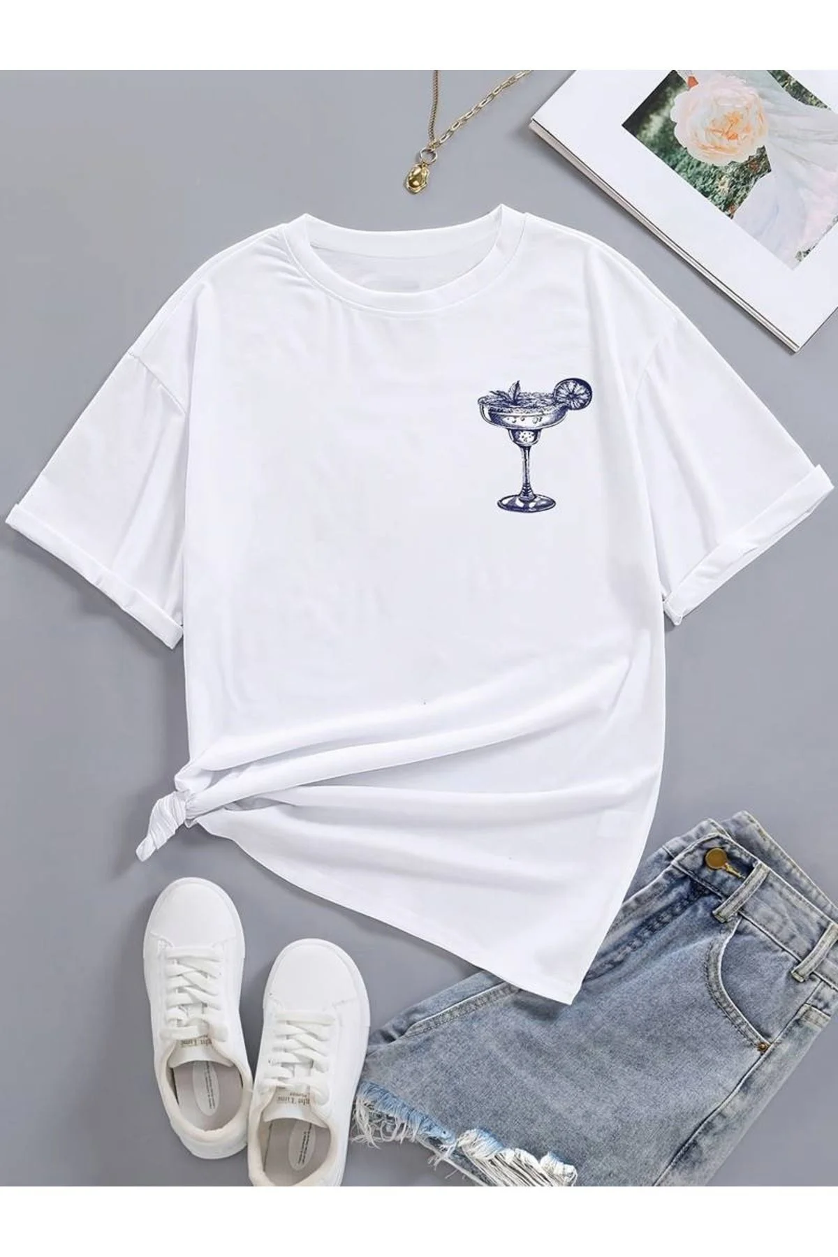 Kadın Margarita Baskılı Oversize Bisiklet Yaka T-shirt Fiyatı, Yorumları ve Özellikleri