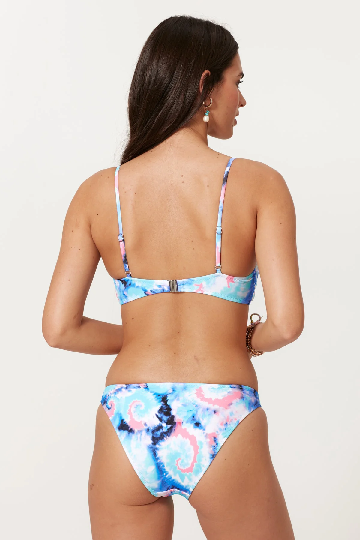 Kadın Mavi Batik Desenli Askılı Bustiyer Bikini Takım 217203