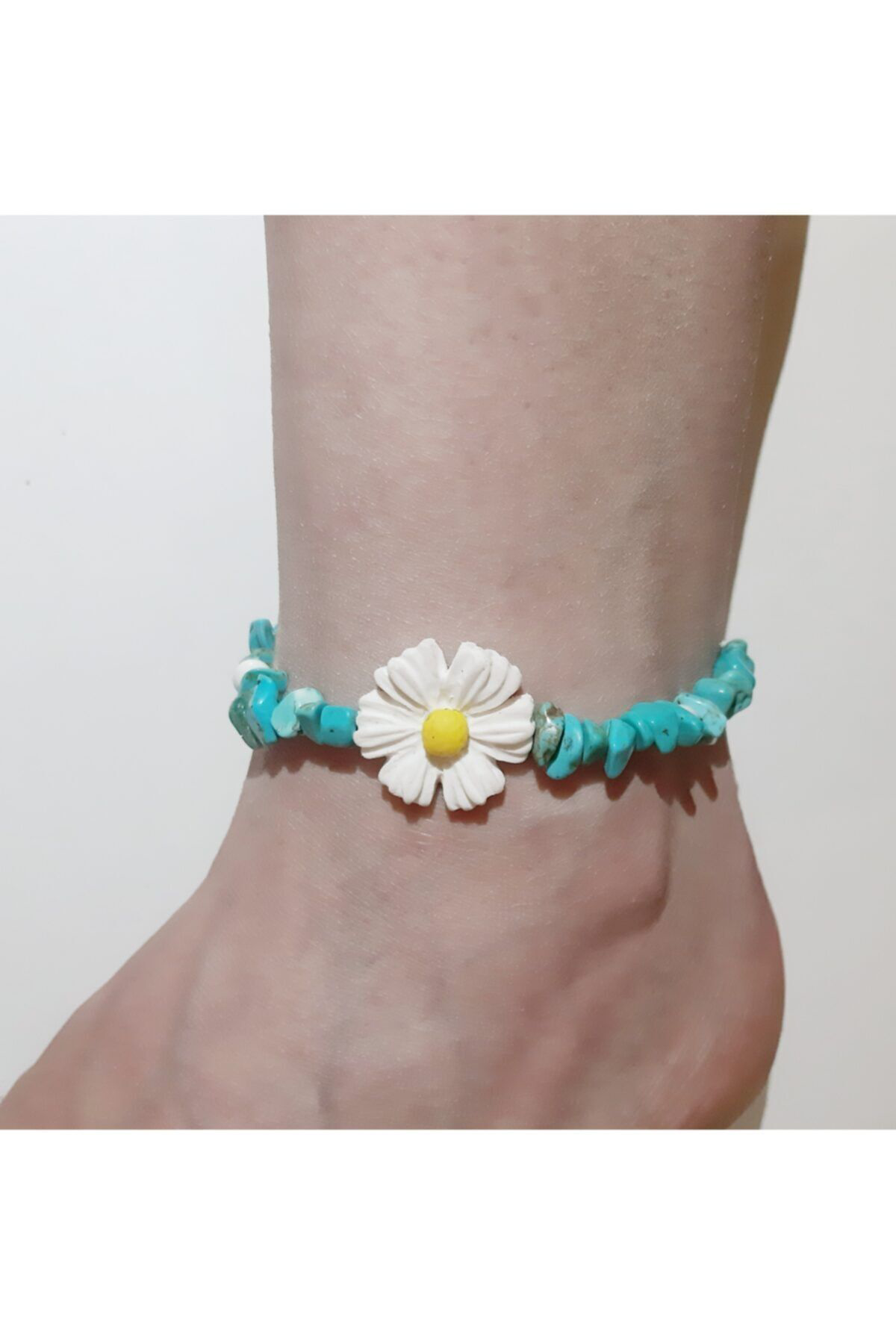 Dodemert Home Kadın Mavi Beyaz Papatya Polimer Kil Ve Doğal Taş Tasarım Halhal