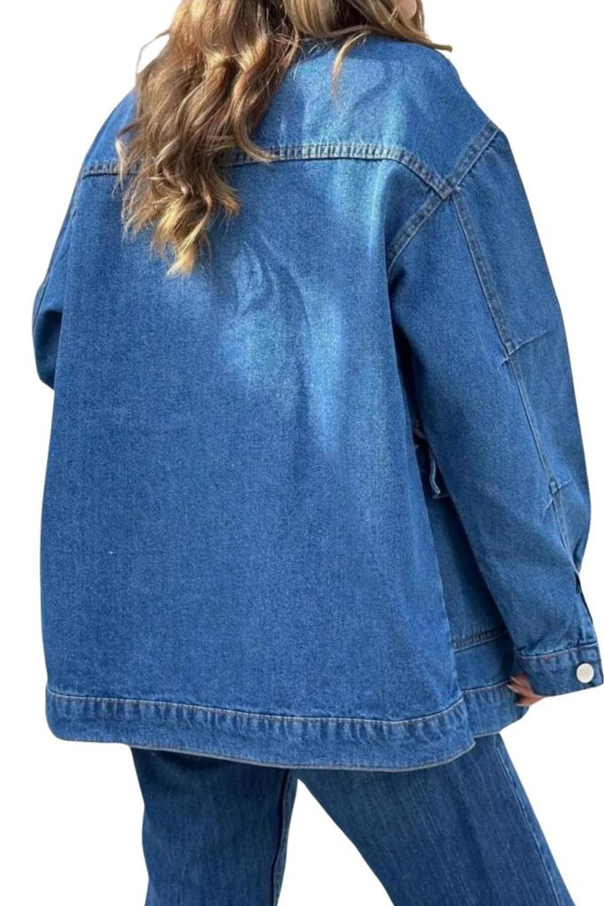 Kadın Mavi Oversize Kot Ceket Kt001