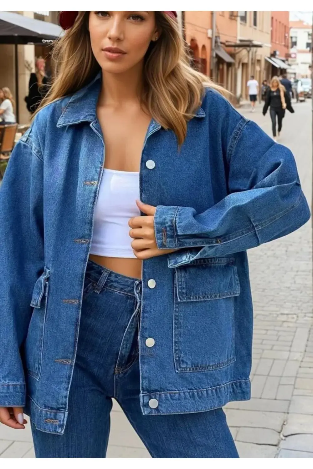 Kadın Mavi Oversize Kot Ceket Kt001