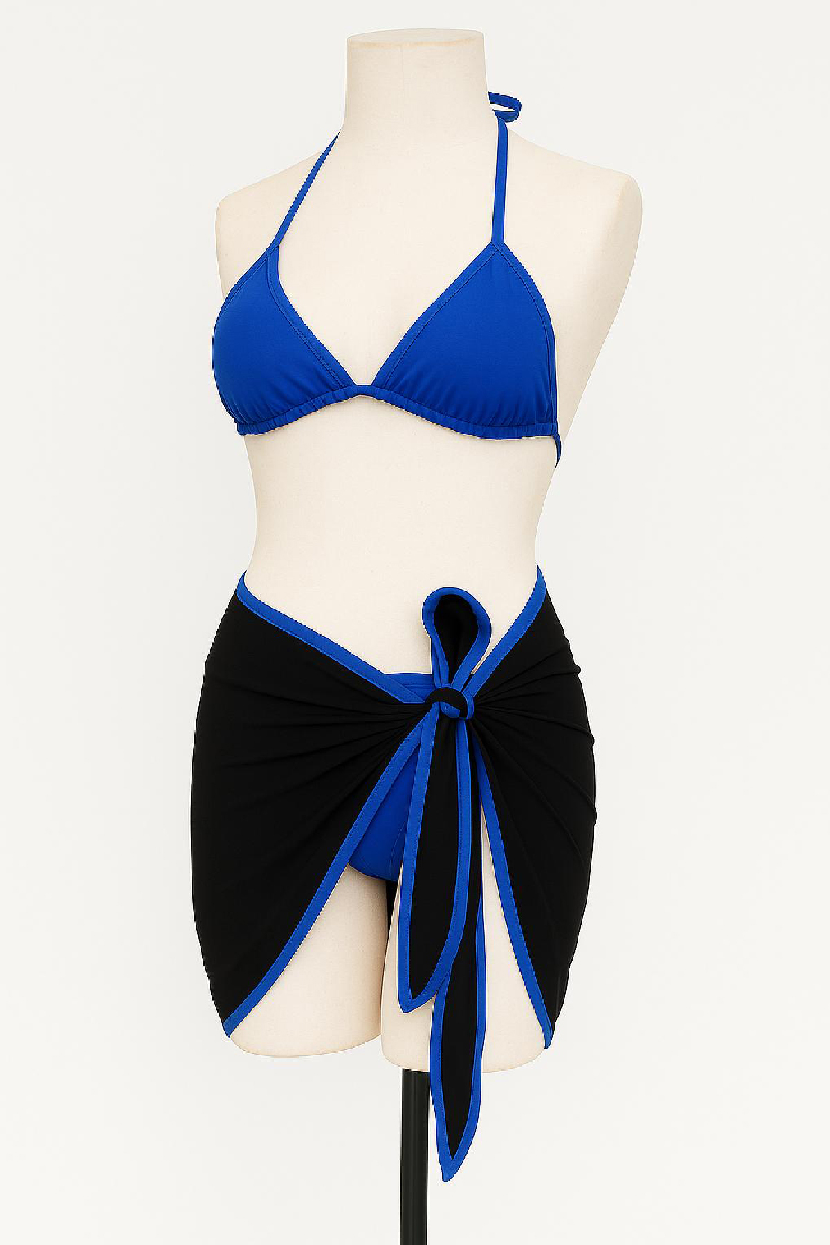 Kadın Mavi Pareolu Yandan ve Boyundan Bağlamalı 3'lü Bikini Takım