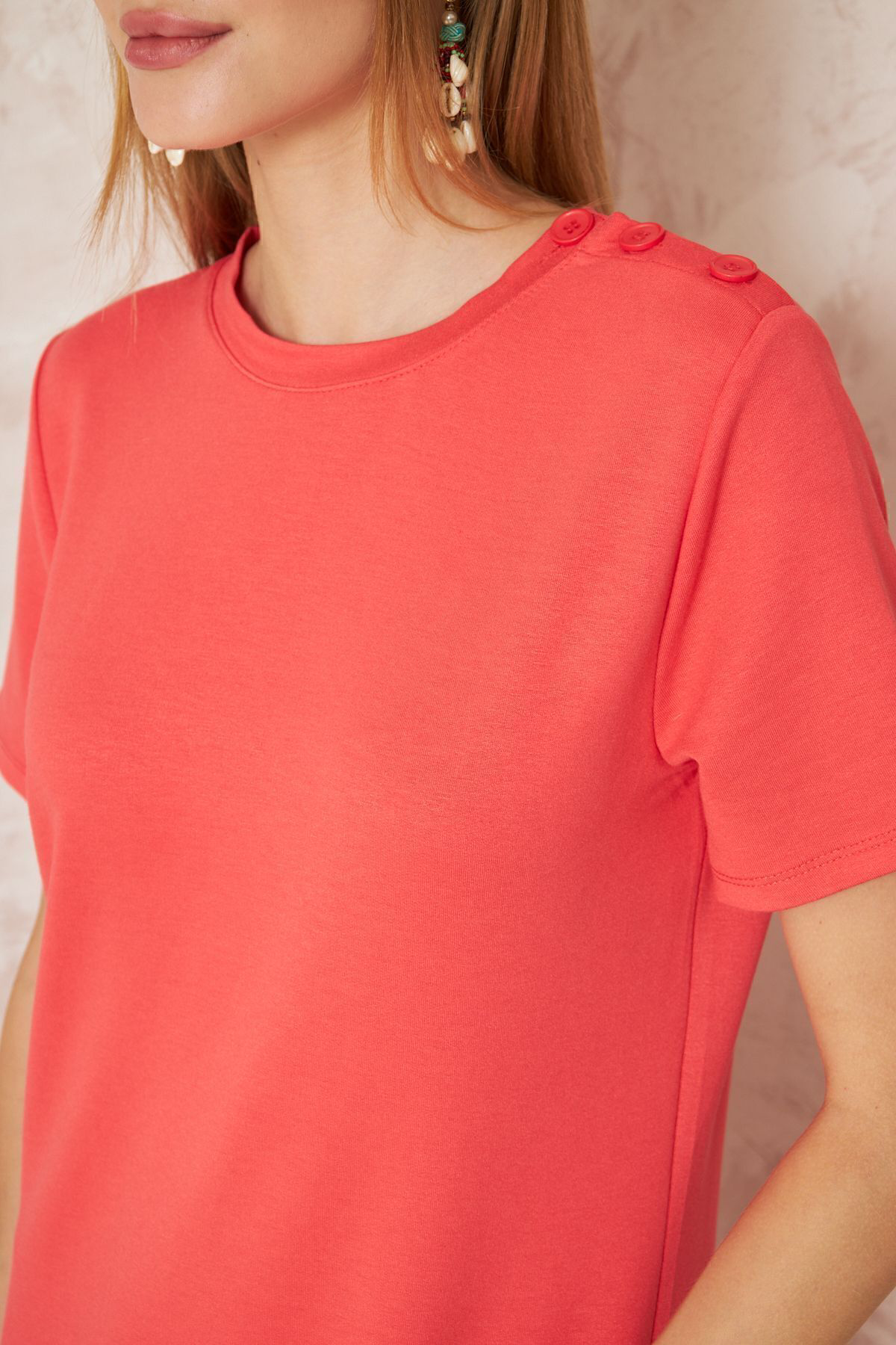 Pasaklı Giyim Kadın Mercan Kısa Kollu Tam Boy Giy Çık Basic Elbise / Omzu Düğme