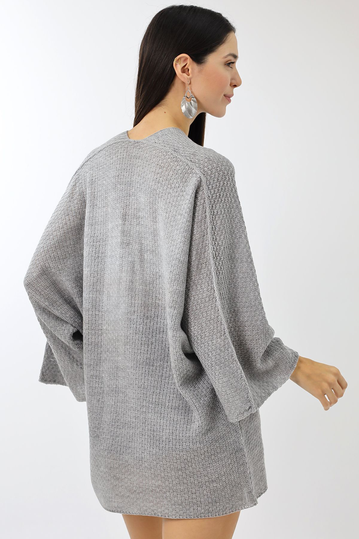 Dreamlike Kadın Mevsimlik Ajurlu Panço Hırka Açık Gri