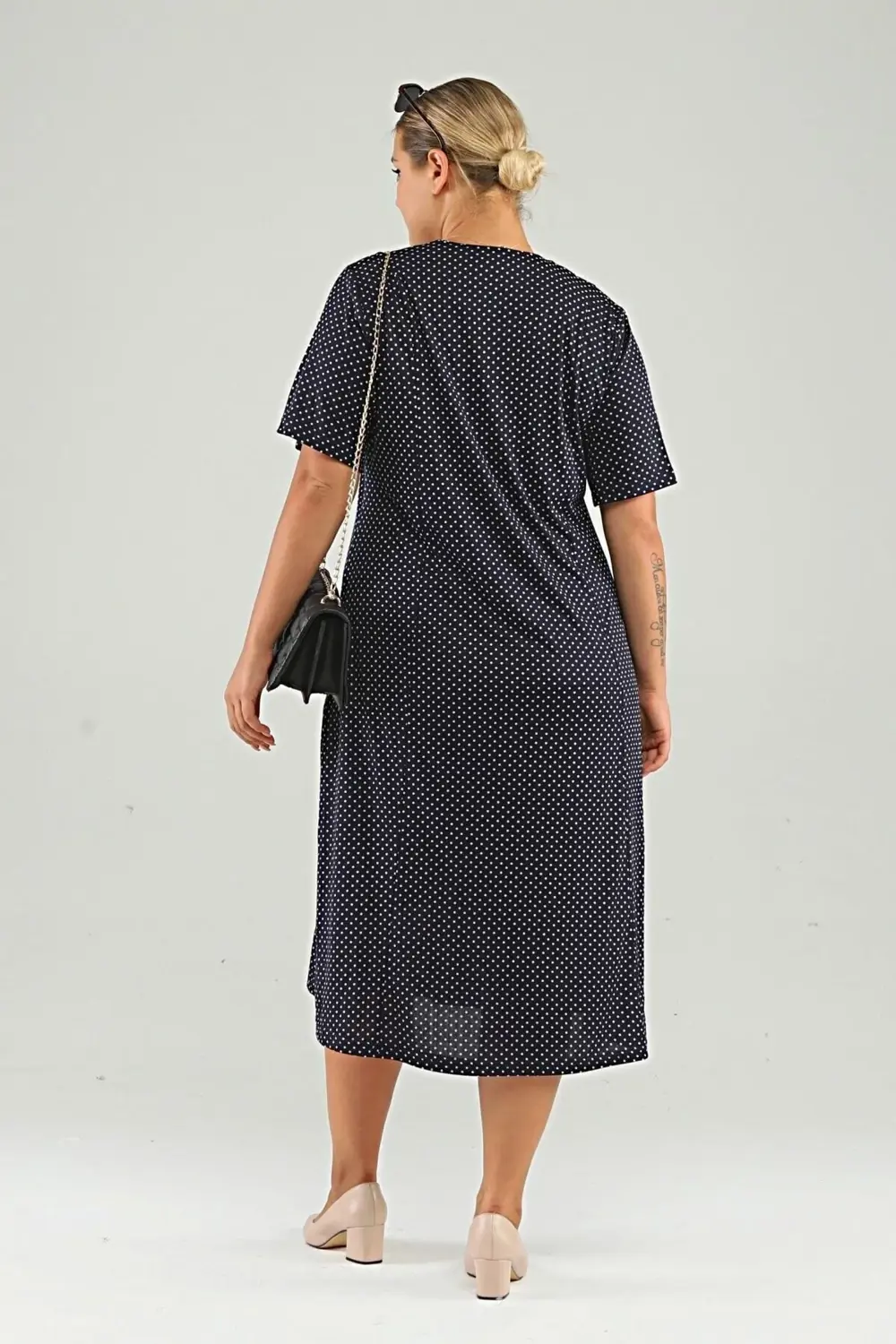 Kadin Midi Büyük Beden Elbise Puantiyeli Ve Leopar Desenli Lacive