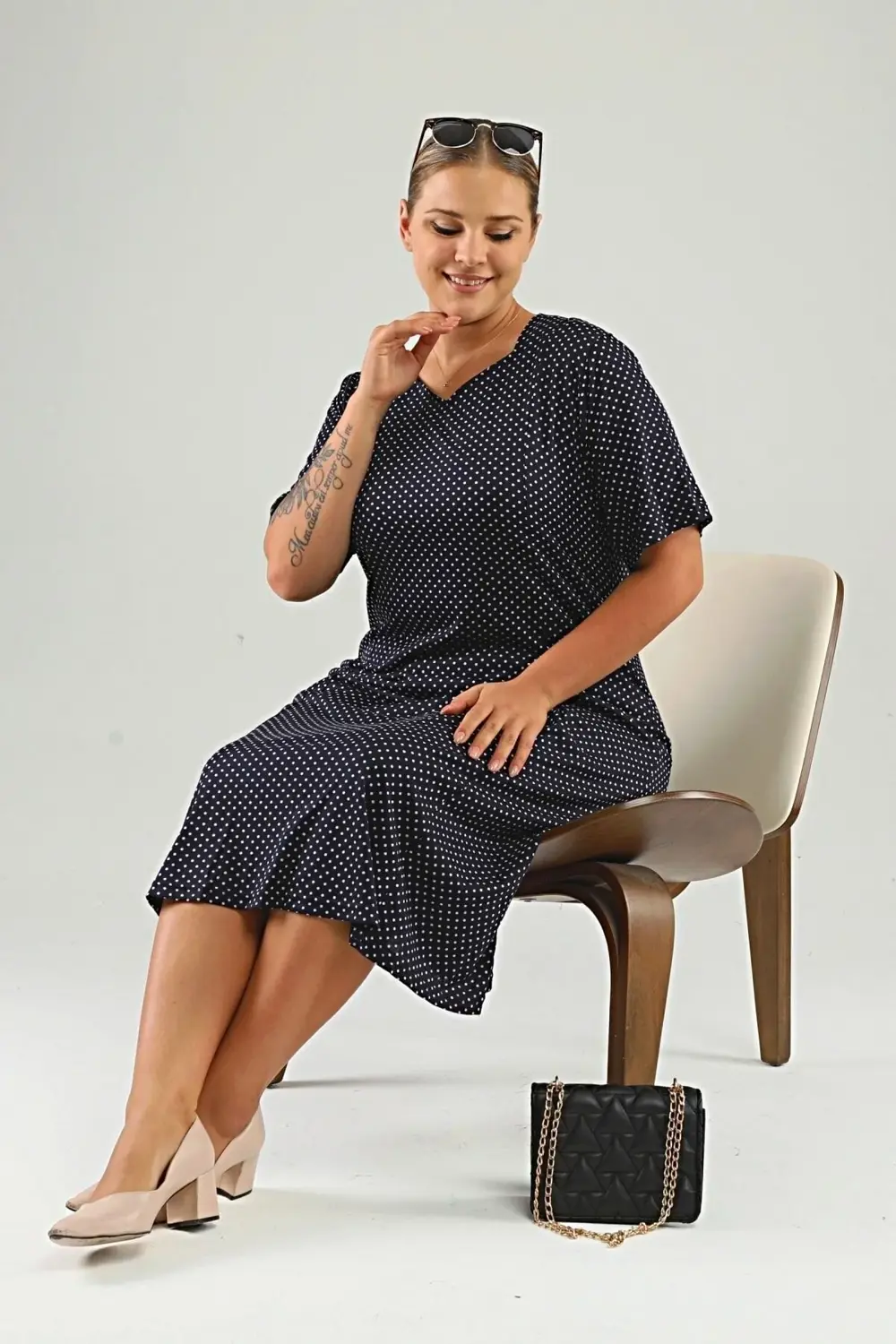 Kadin Midi Büyük Beden Elbise Puantiyeli Ve Leopar Desenli Lacive