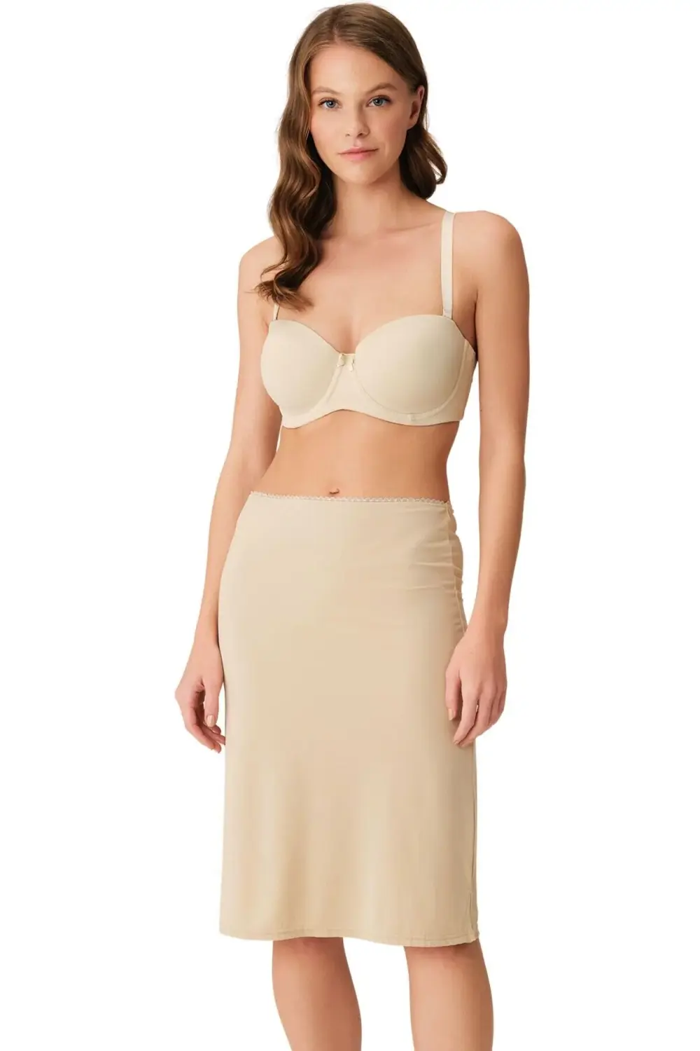 Kadın Mikropolyamid Esnek Kumaşlı Diz Altı Uzun Etek Altı Jüpon (