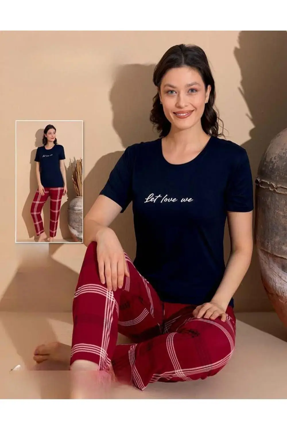 Kadın Milan Bisiklet Yaka İnce Kısa Kol Pijama Takımı 11006 - 1 A