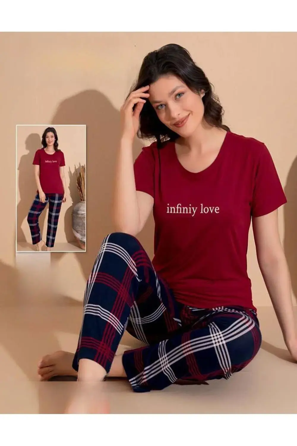Kadın Milan Bisiklet Yaka İnce Kısa Kol Pijama Takımı 11007 - 1 A