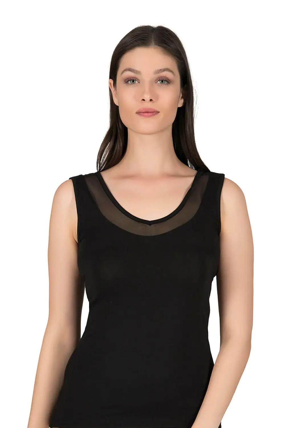 Kadın Modal Pamuklu Kalın Askılı V Yaka Tül Detaylı Atlet