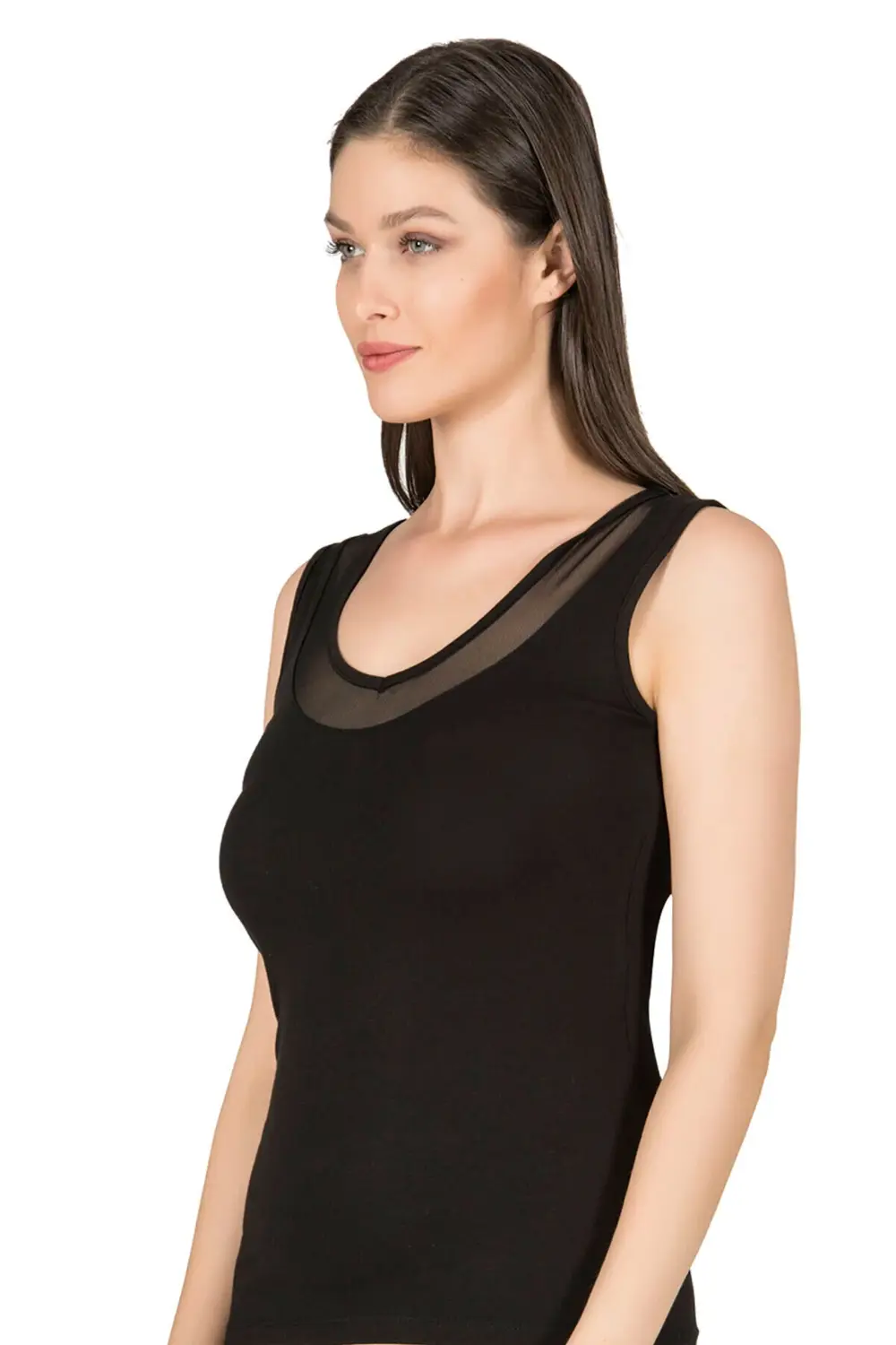 Kadın Modal Pamuklu Kalın Askılı V Yaka Tül Detaylı Atlet