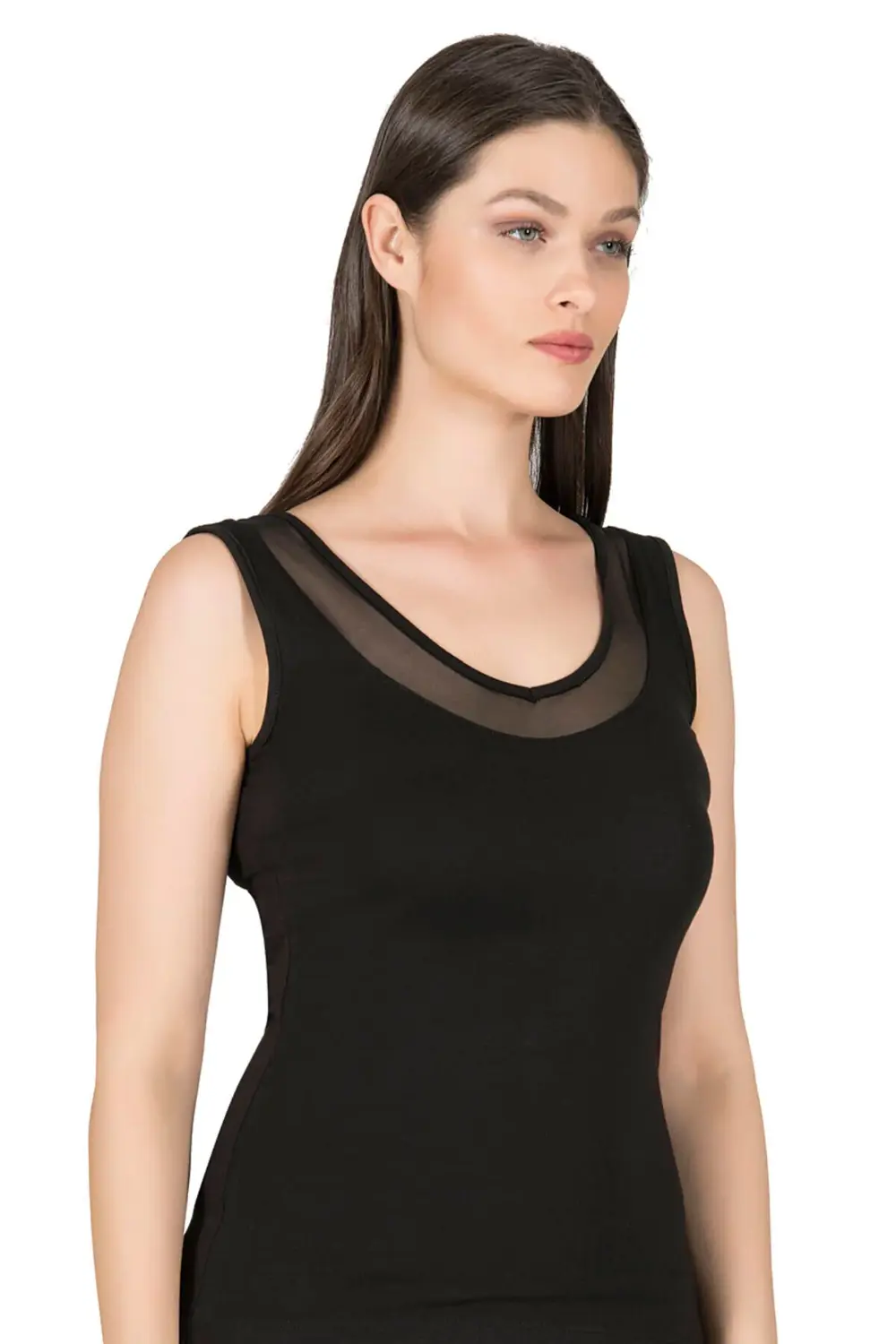 Kadın Modal Pamuklu Kalın Askılı V Yaka Tül Detaylı Atlet