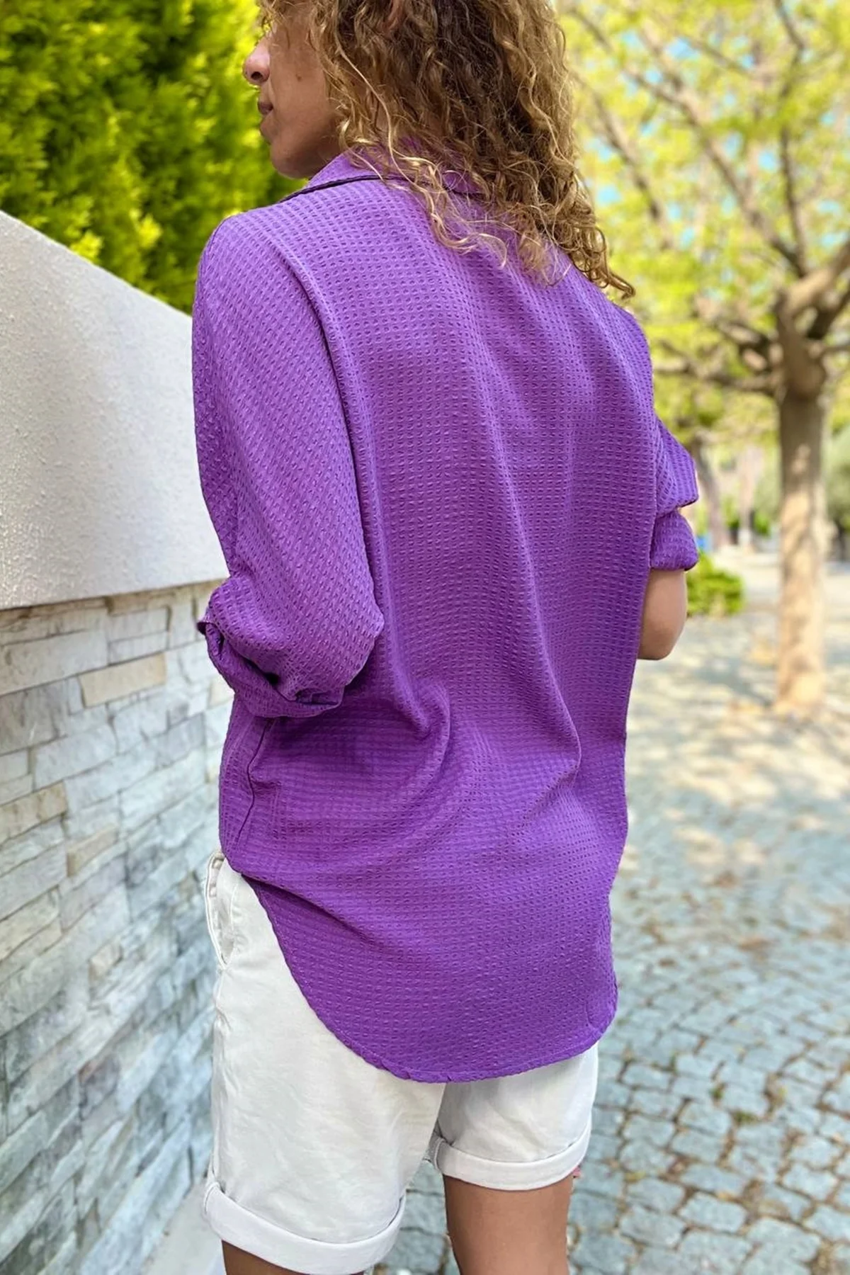 Kadın Mor Uzun Kollu Salaş Gofre Kumaş Basic Tunik Gömlek 3522275 Kadın Mor Uzun Kollu Salaş Gofre Kumaş Basic Tunik Gömlek 3522275